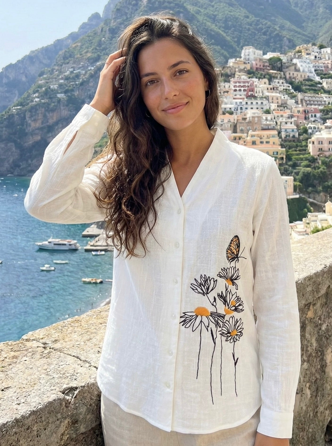Butterfly Bloom: Embroidered Shirt