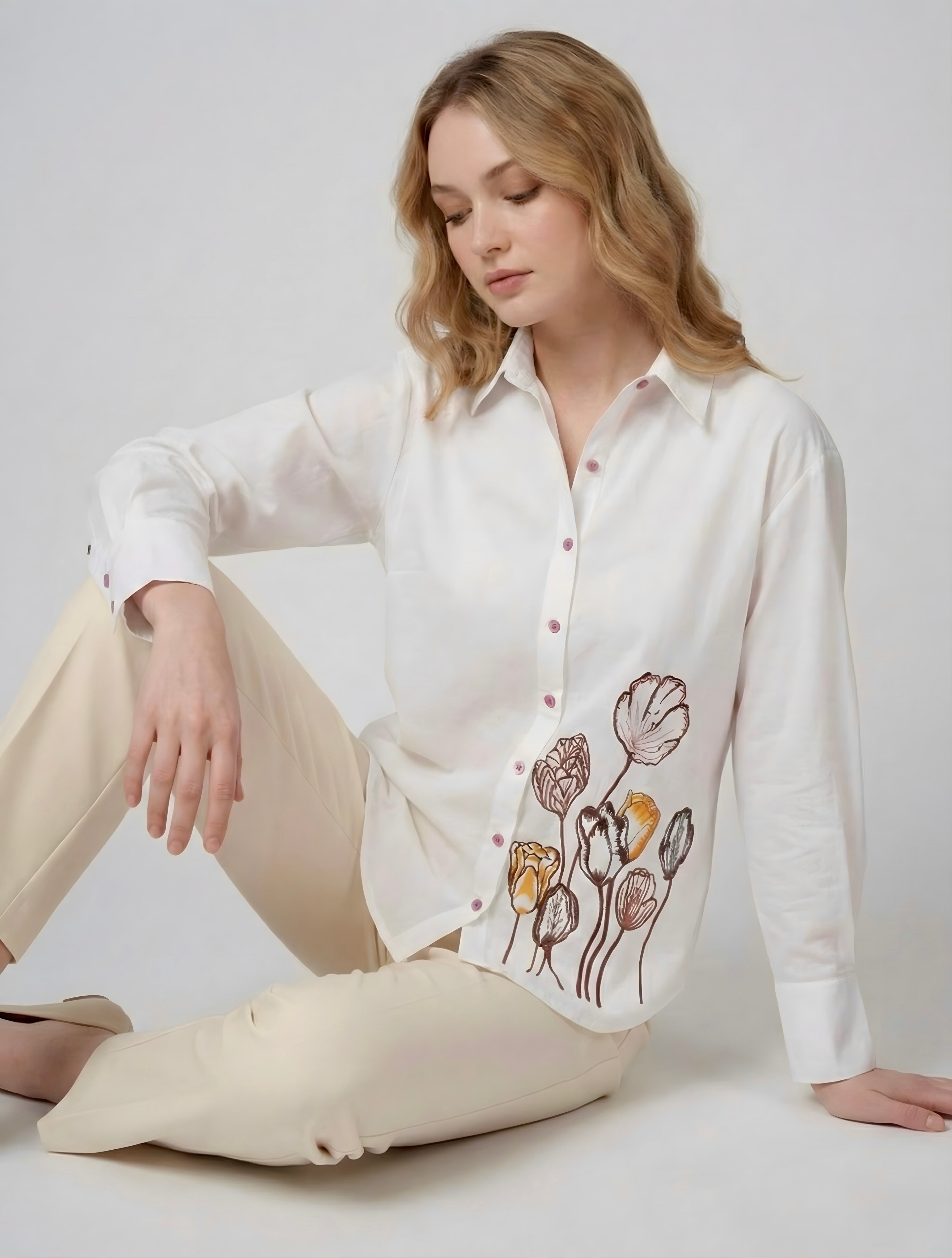 Meadow Bloom: Floral Embroidered Shirt