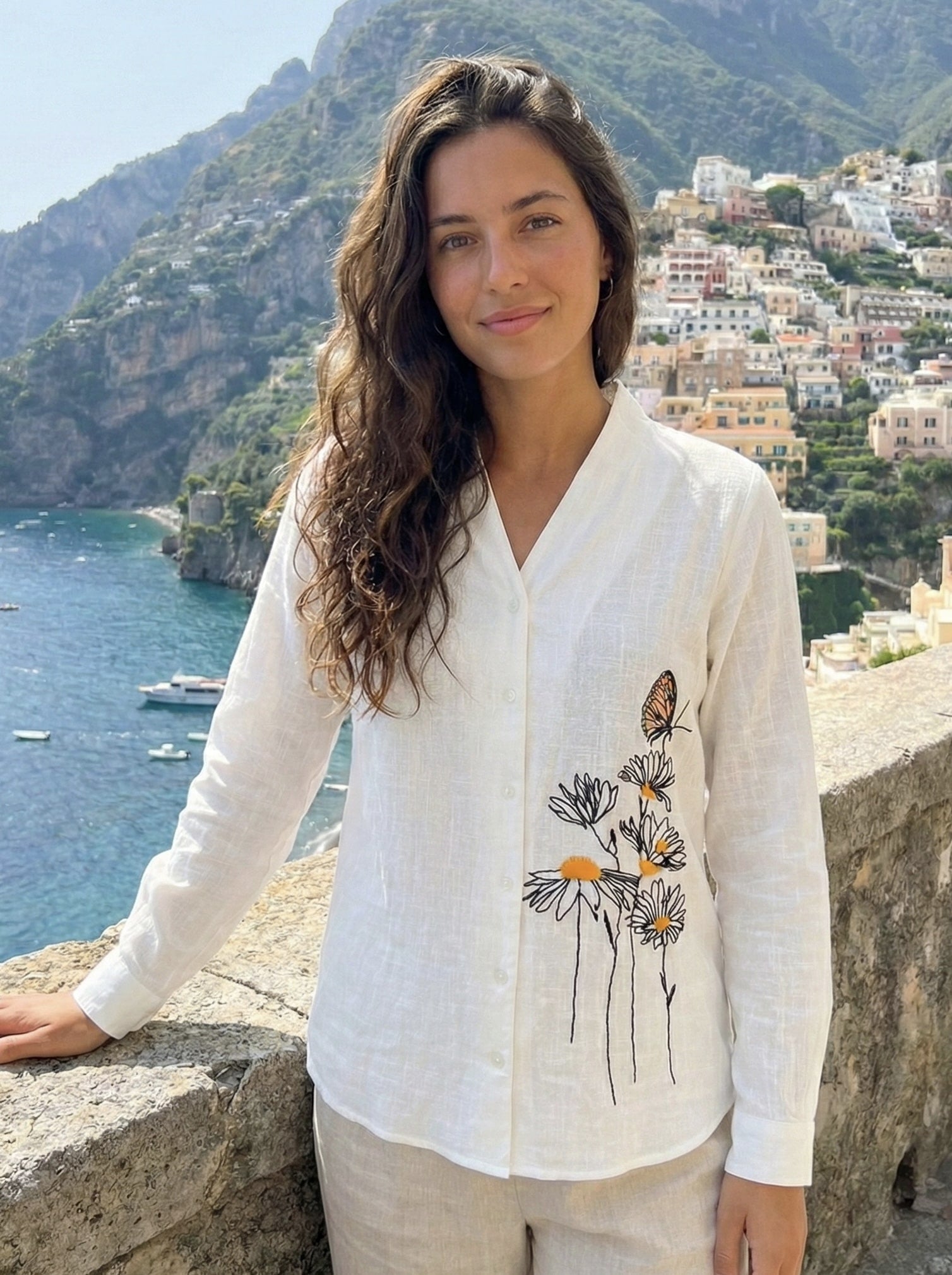 Butterfly Bloom: Embroidered Shirt