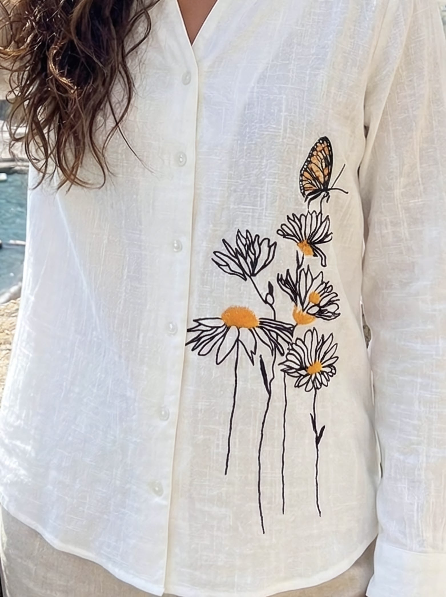 Butterfly Bloom: Embroidered Shirt