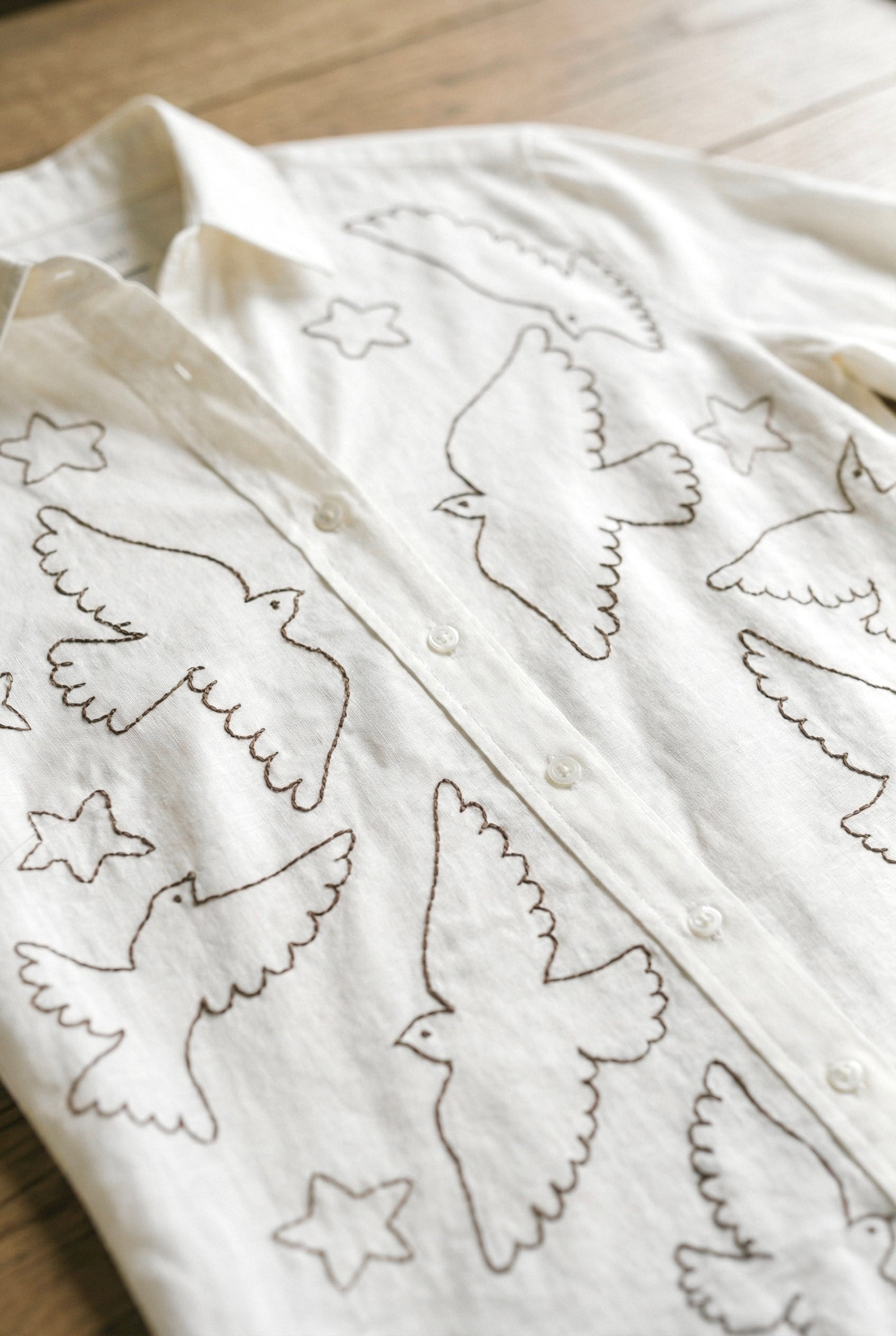 Skybound Doves: Embroidered Shirt
