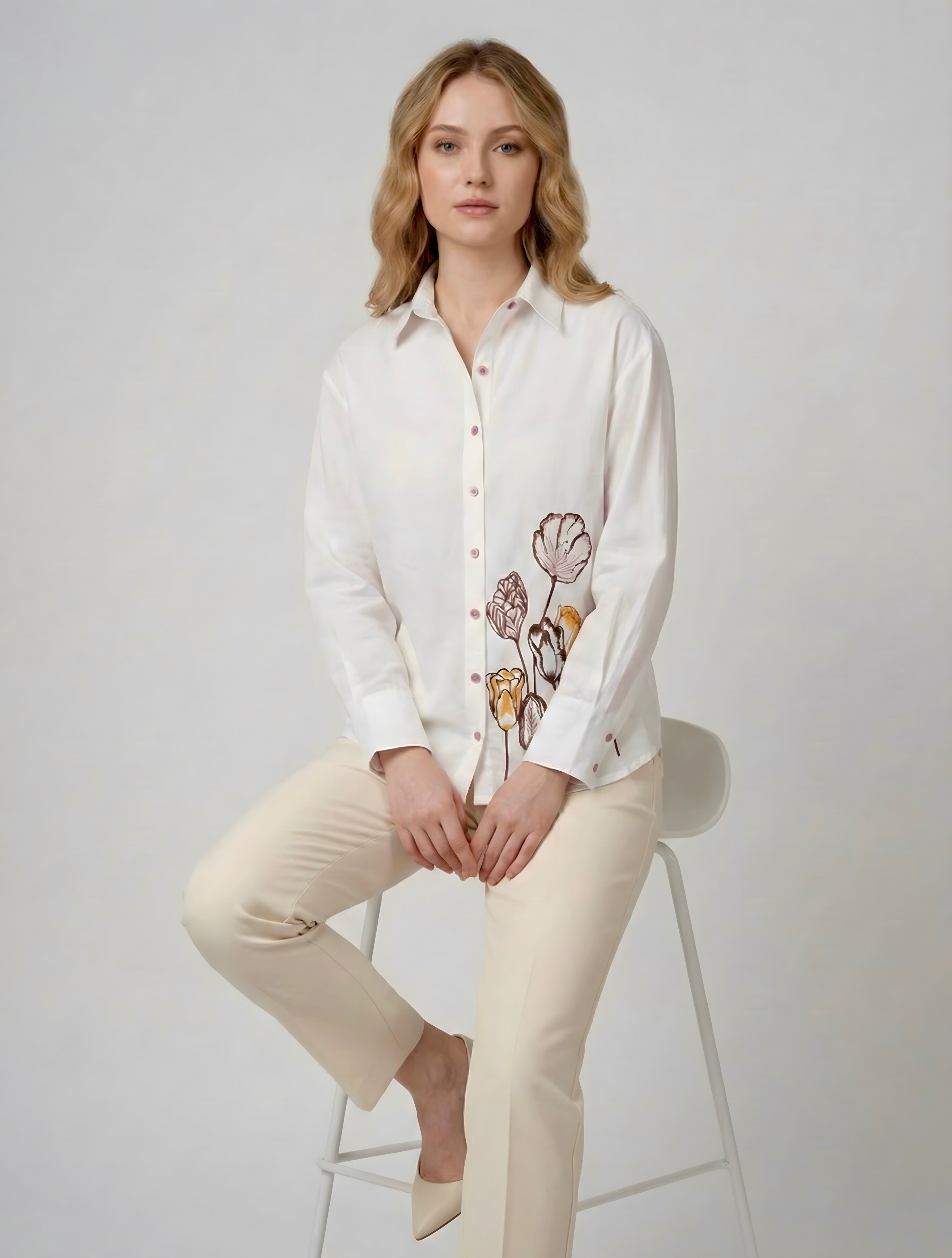 Meadow Bloom: Floral Embroidered Shirt