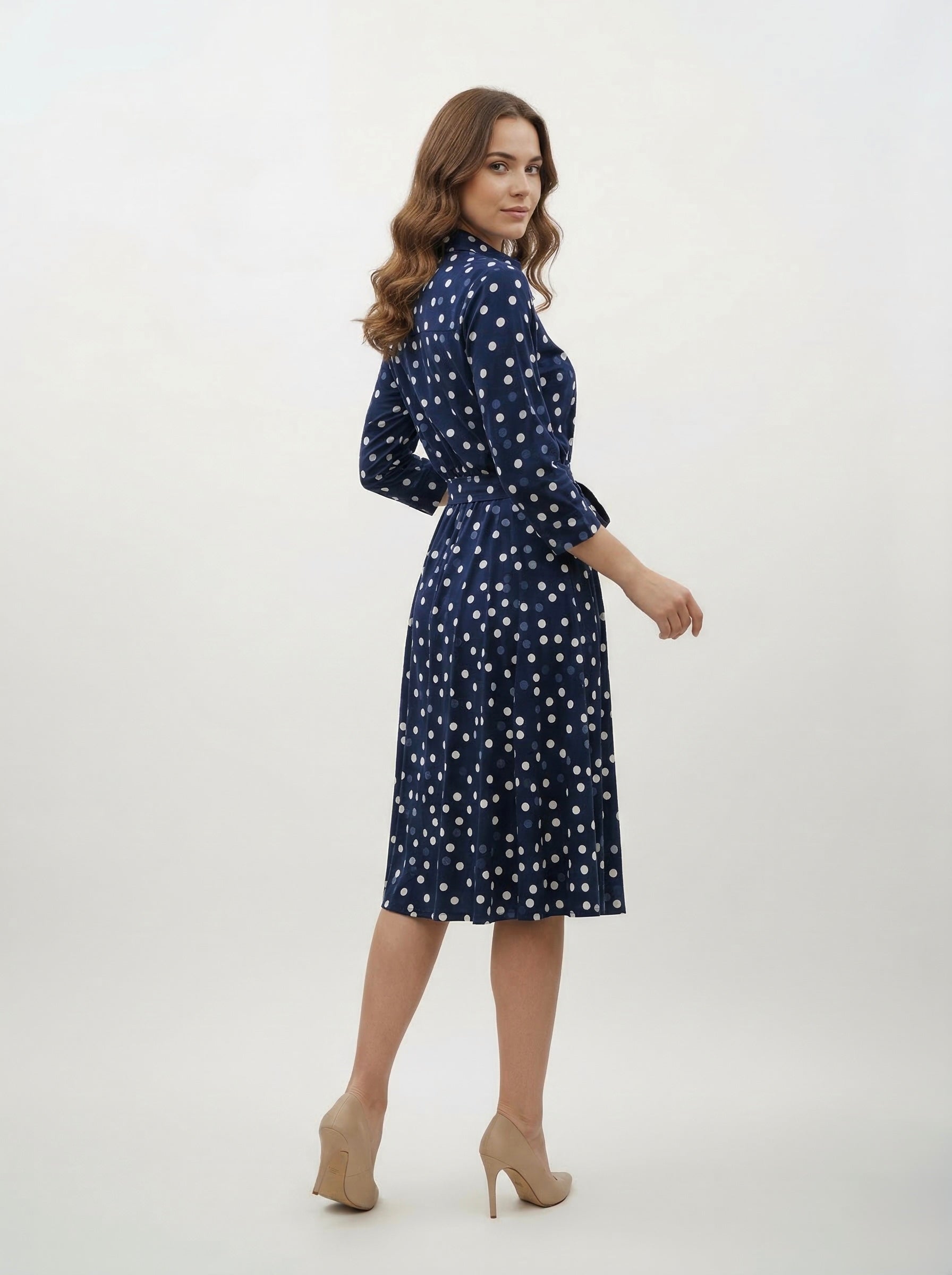 polka dot shirt dress Midnight Dots: Navy Polka Cotton Shirt Dress – Elevia