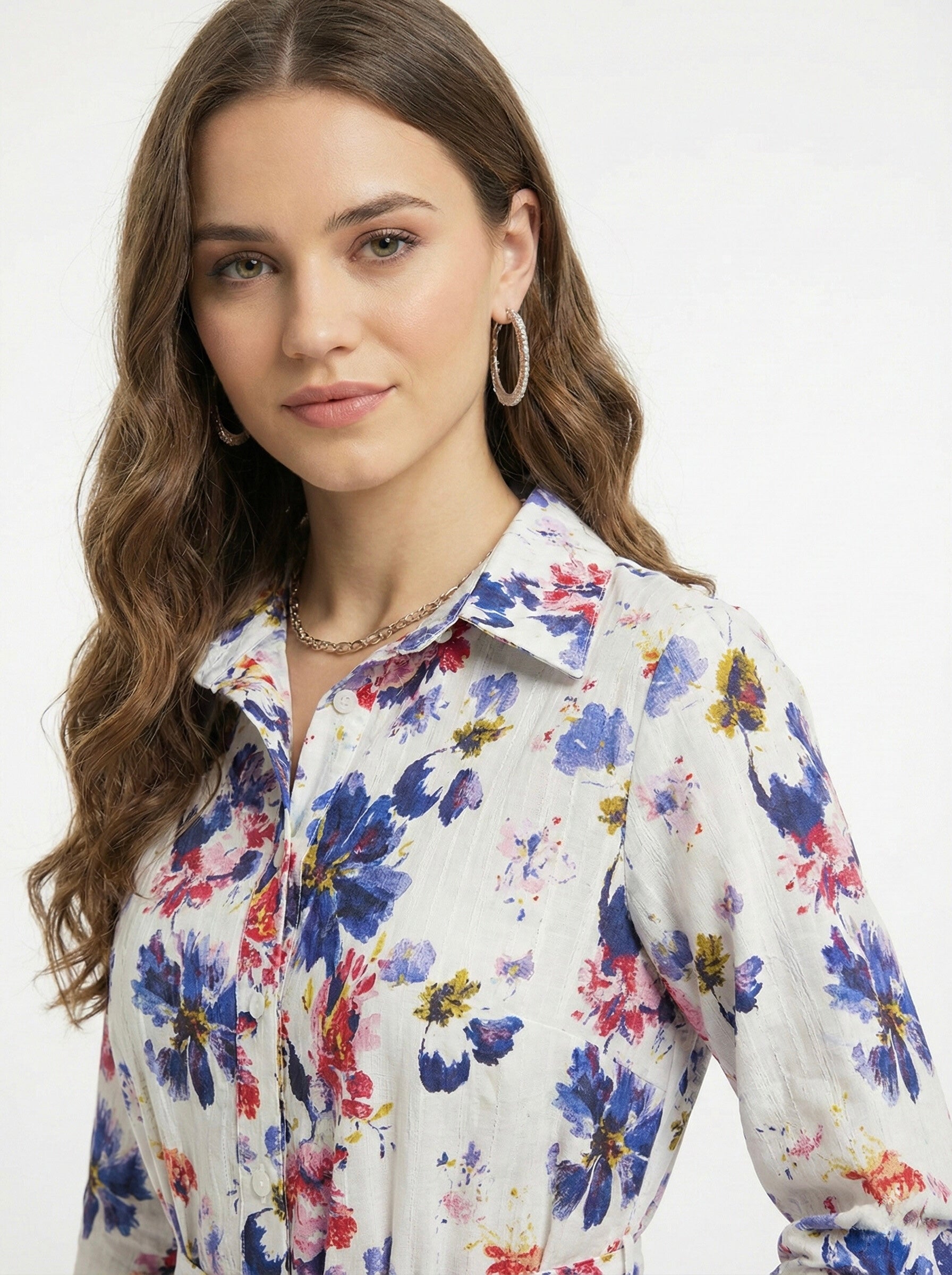 Bloomlight: Tie-Waist Watercolor Floral Shirt Dress