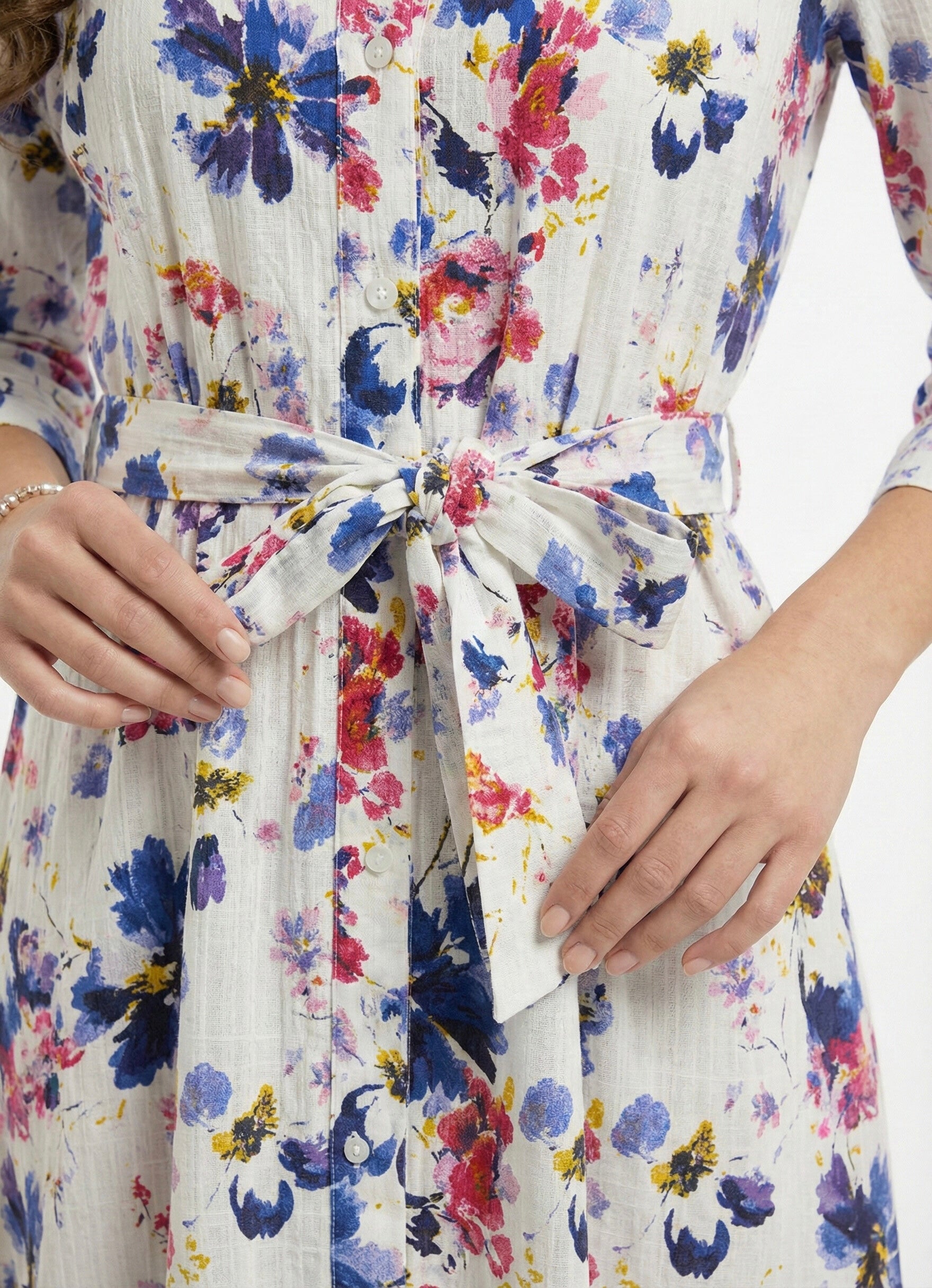 Bloomlight: Tie-Waist Watercolor Floral Shirt Dress