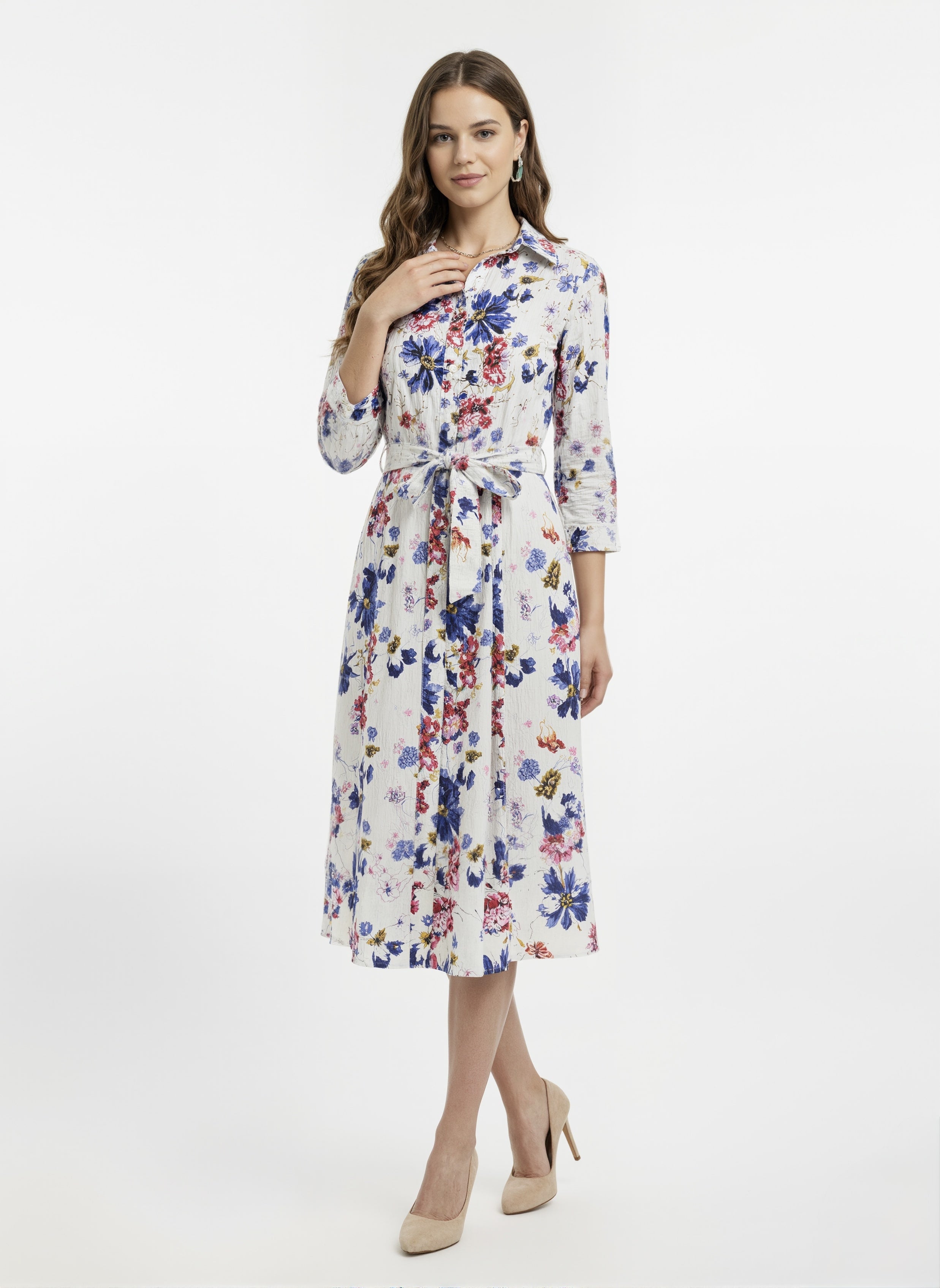 Bloomlight: Tie-Waist Watercolor Floral Shirt Dress