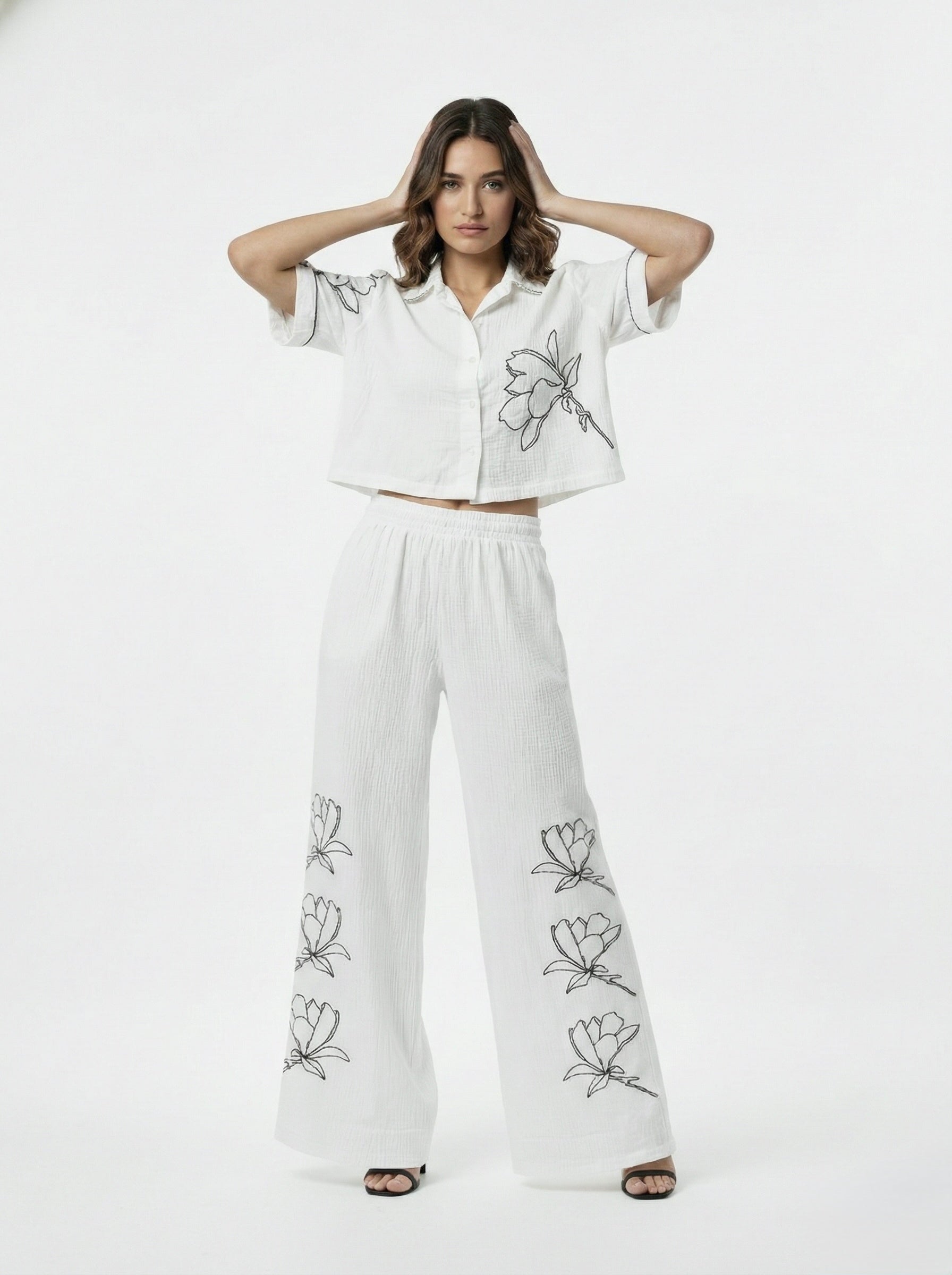 Magnolia Bloom: Floral Embroidered Co-ord Set (Make on Order)