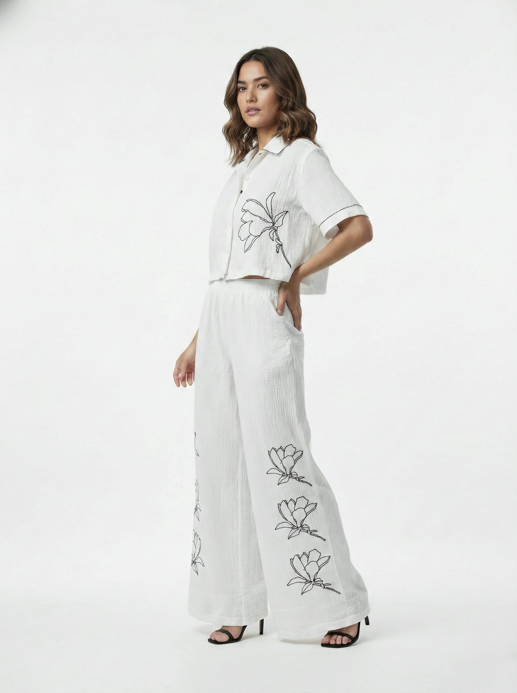Magnolia Bloom: Floral Embroidered Co-ord Set (Make on Order)