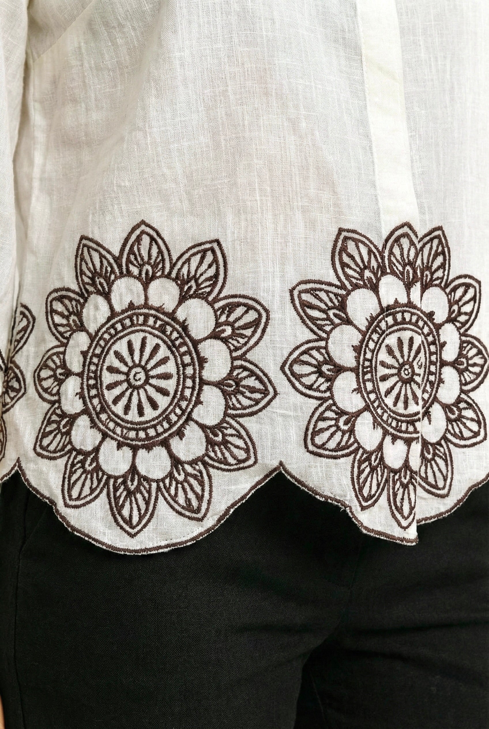 Ivory Bloom: Embroidered Scallop Shirt
