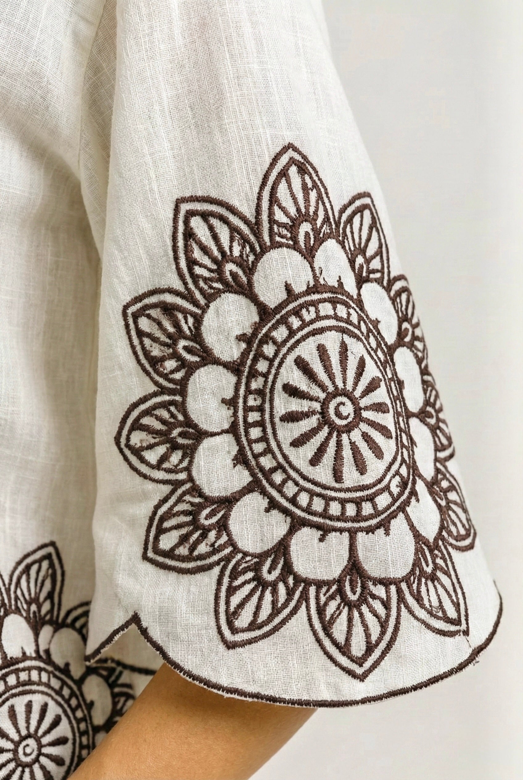 Ivory Bloom: Embroidered Scallop Shirt