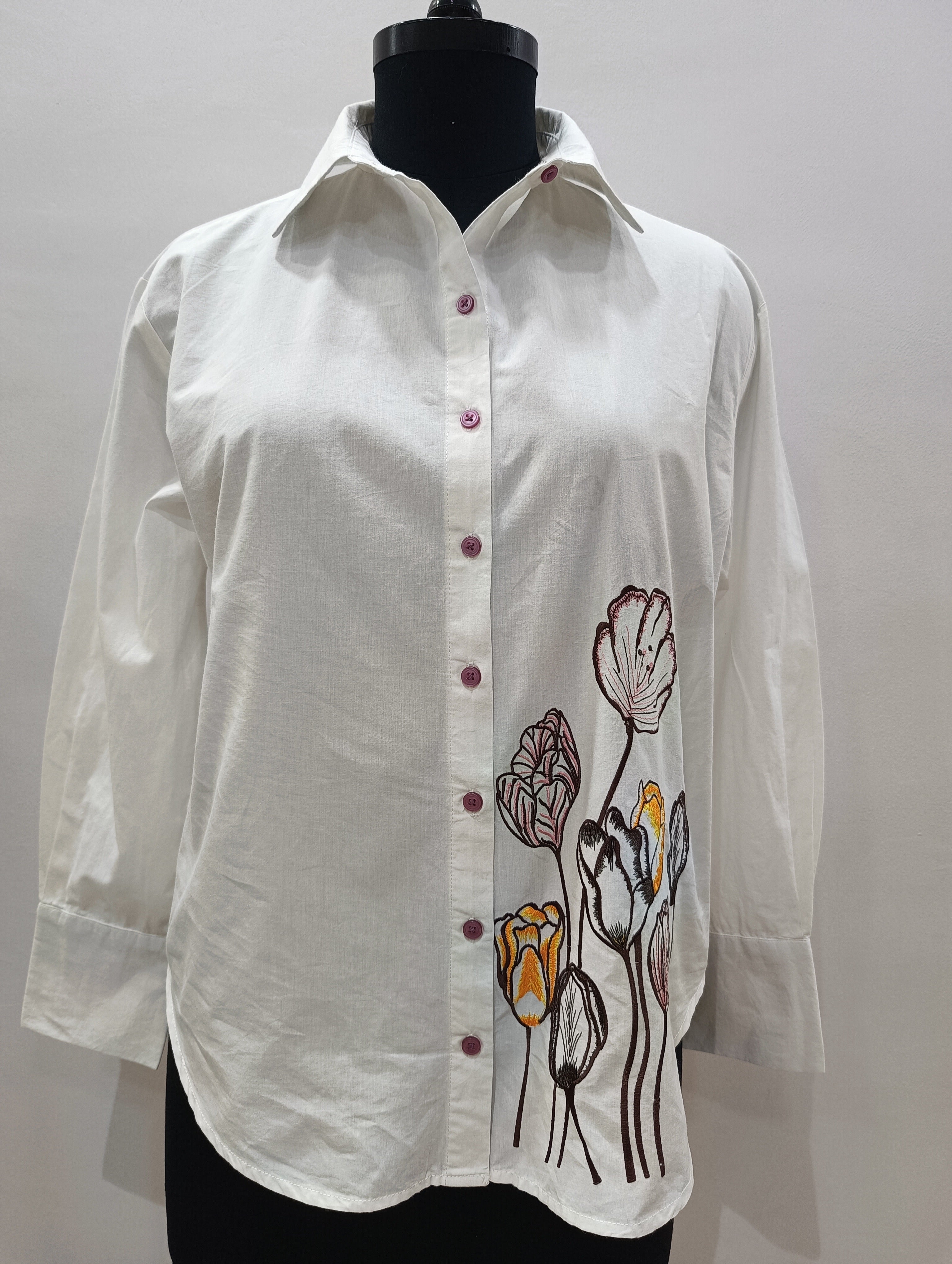 Meadow Bloom: Floral Embroidered Shirt (Make on Order)