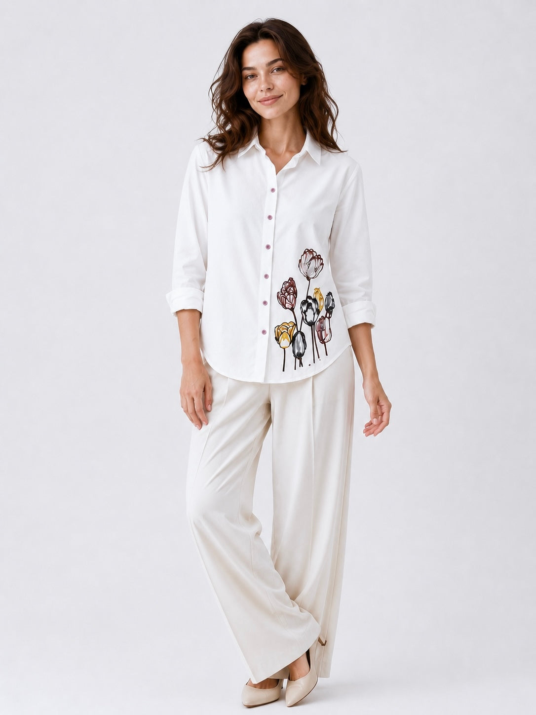 Meadow Bloom: Floral Embroidered Shirt