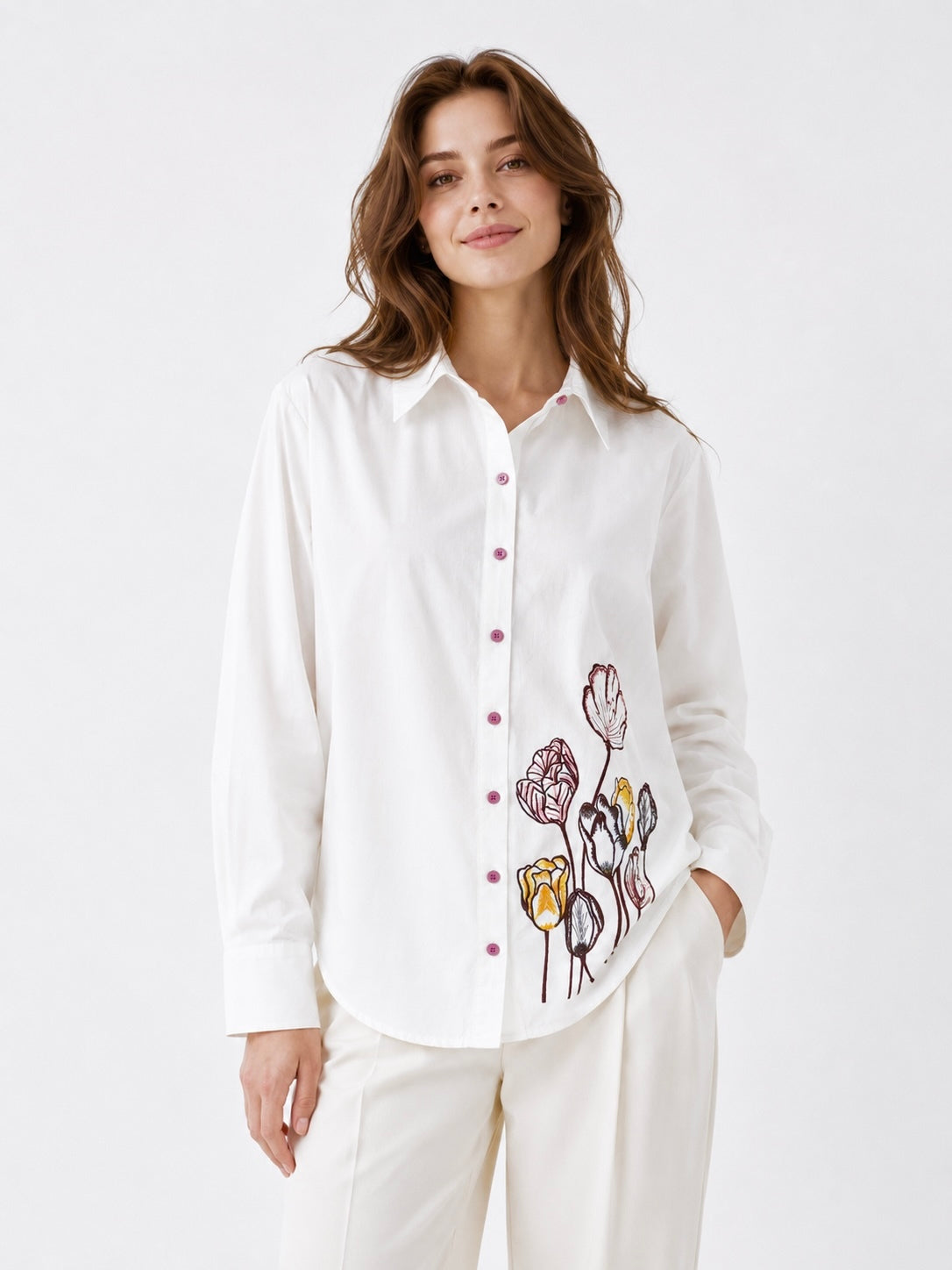 Meadow Bloom: Floral Embroidered Shirt