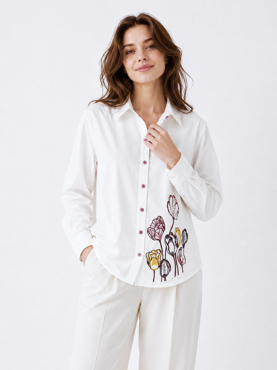 Meadow Bloom: Floral Embroidered Shirt
