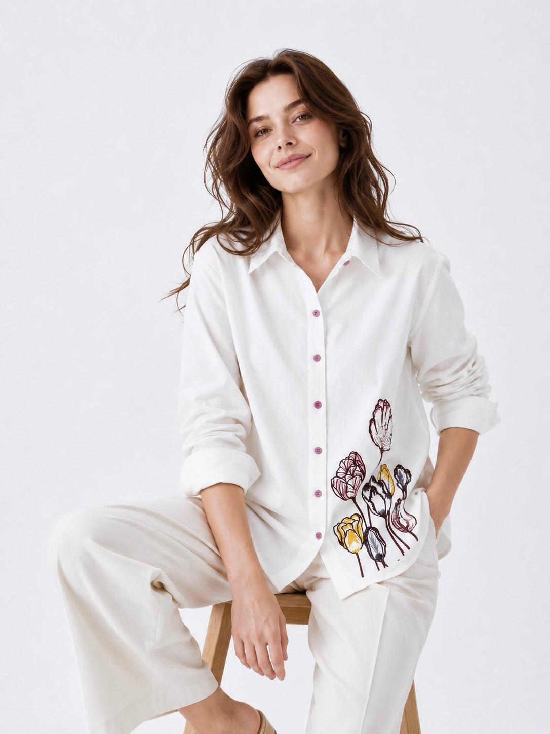 Meadow Bloom: Floral Embroidered Shirt