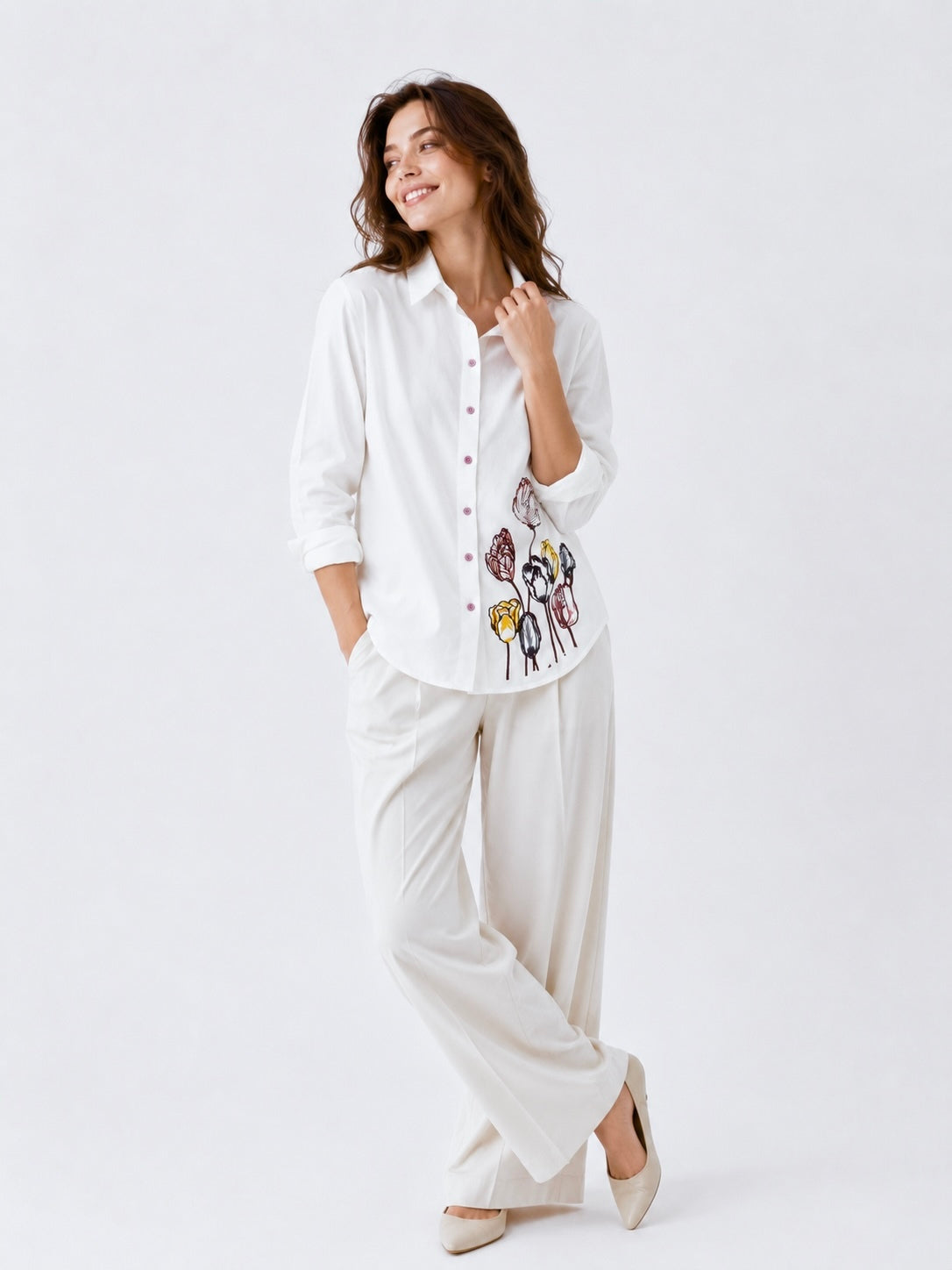 Meadow Bloom: Floral Embroidered Shirt