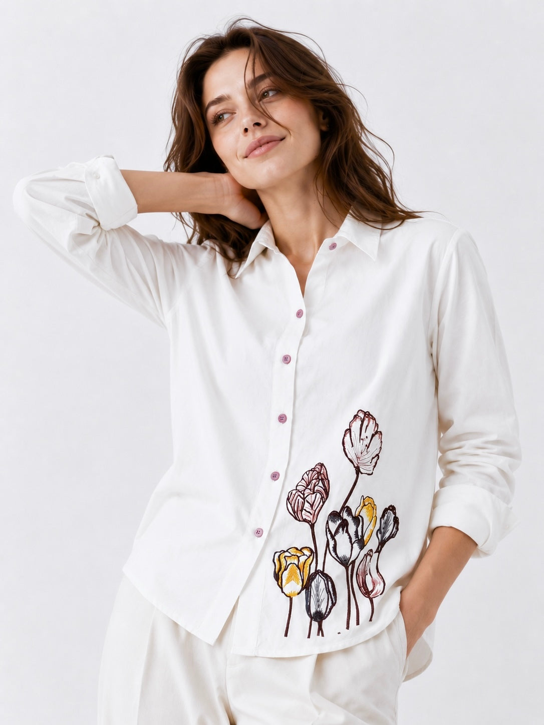 Meadow Bloom: Floral Embroidered Shirt