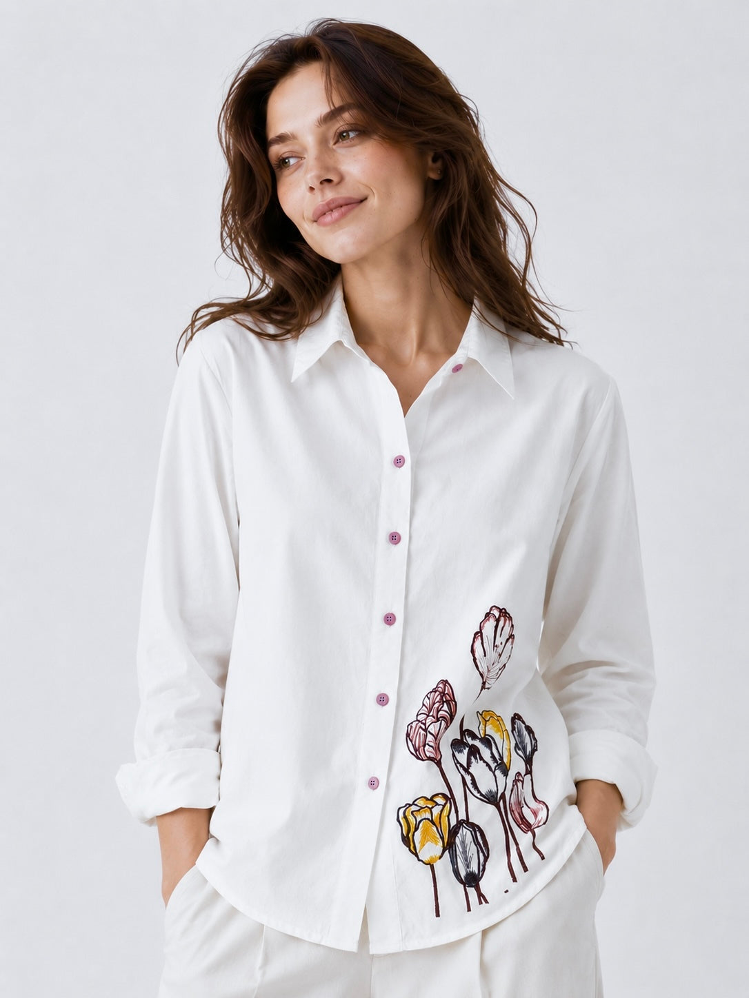 Meadow Bloom: Floral Embroidered Shirt
