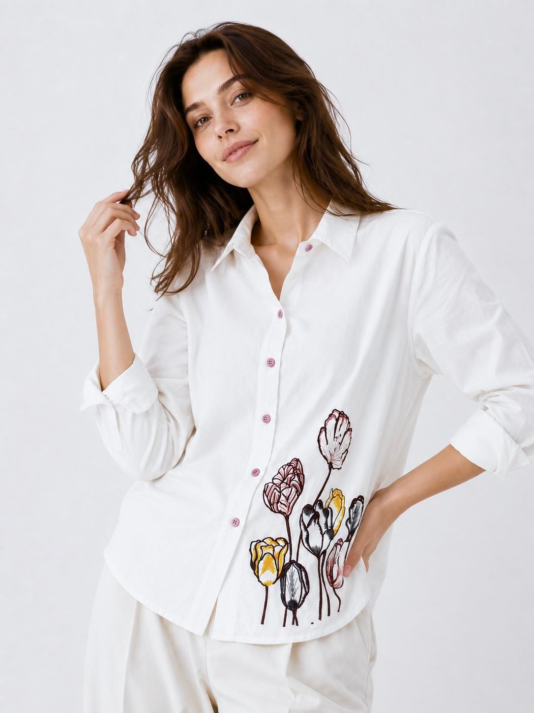 Meadow Bloom: Floral Embroidered Shirt