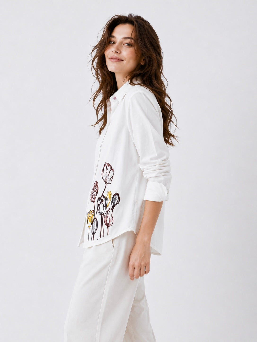 Meadow Bloom: Floral Embroidered Shirt