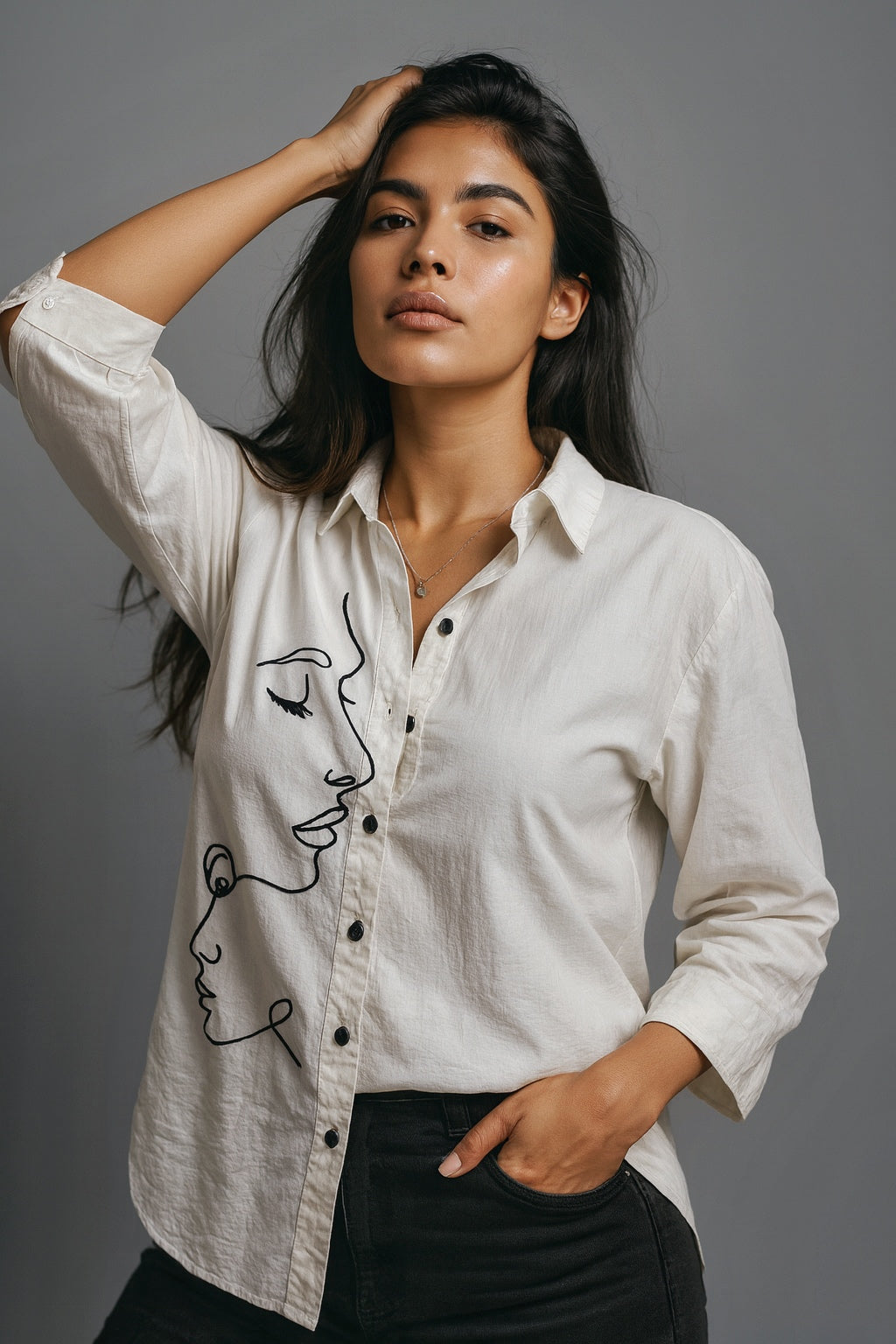 Face Forward: Line Art Embroidered Shirt (Make on Order)