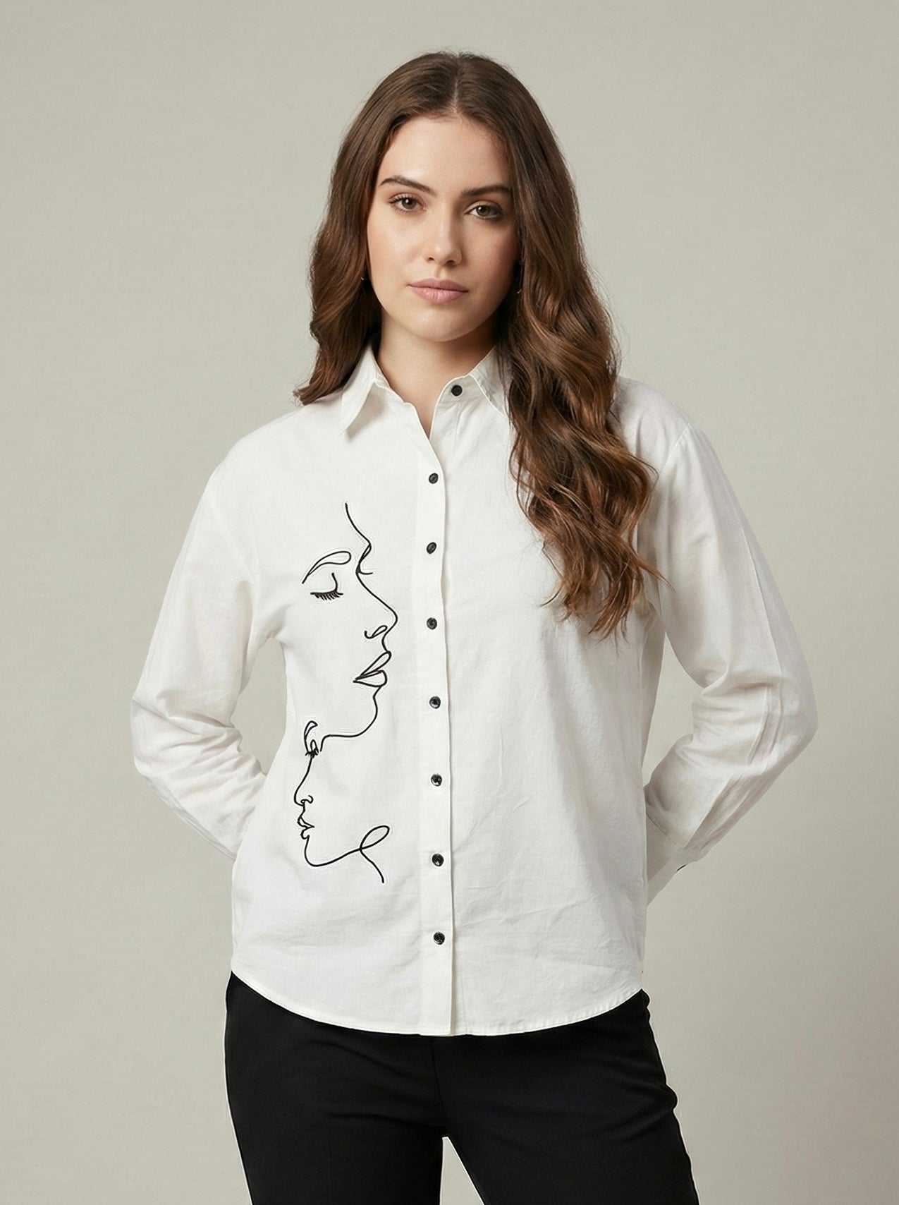 Face Forward: Line Art Embroidered Shirt