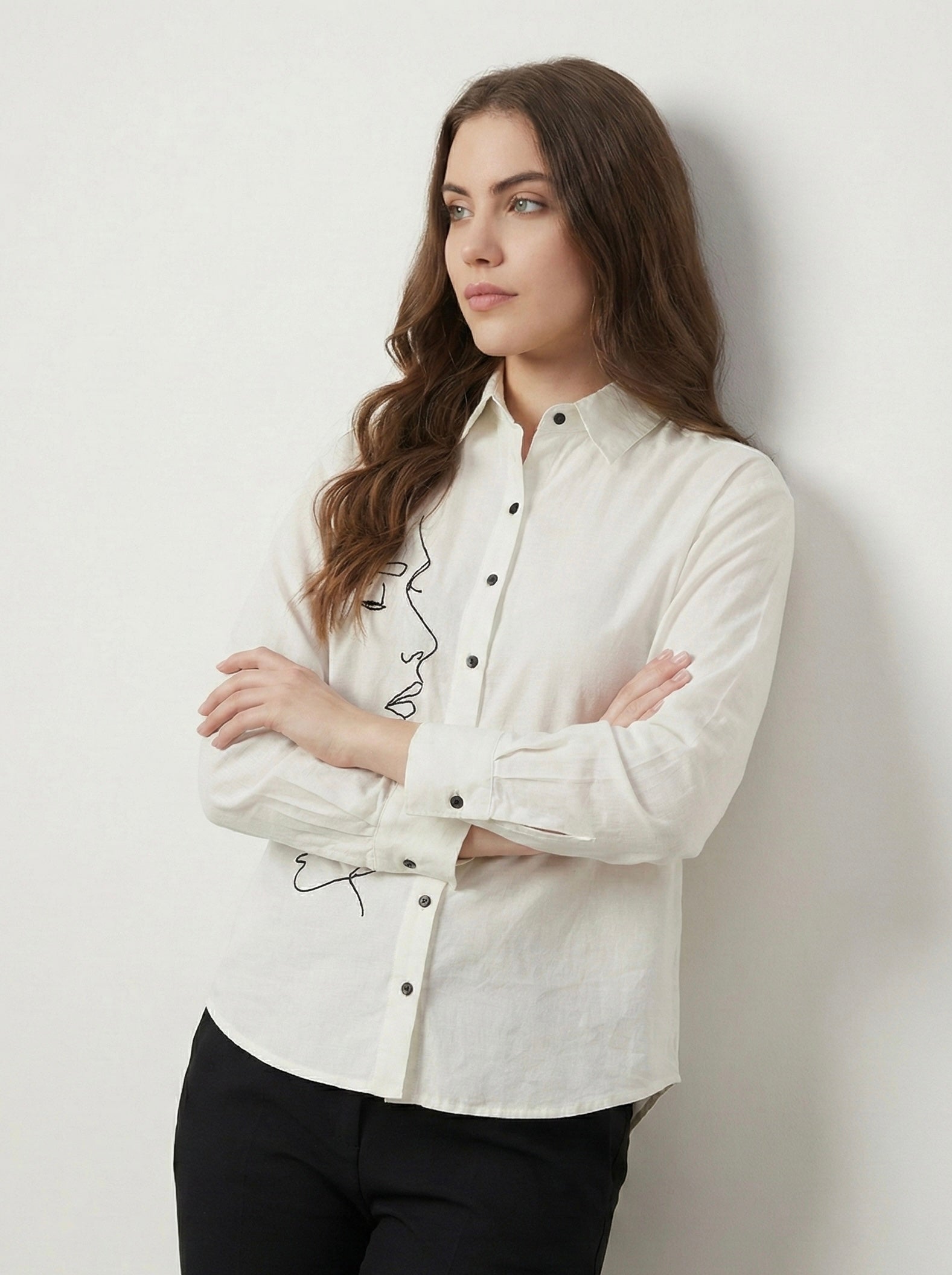 Face Forward: Line Art Embroidered Shirt