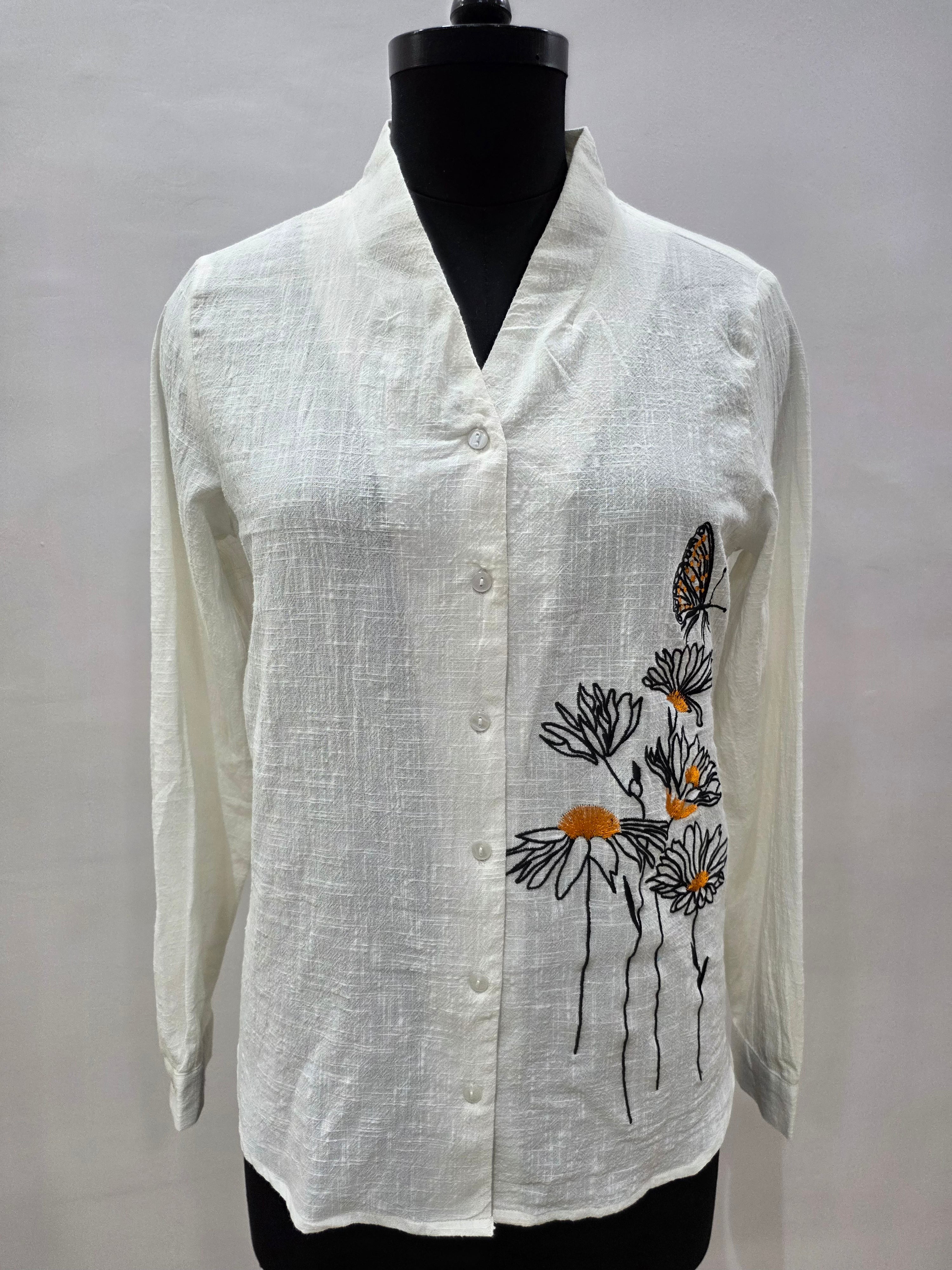 Butterfly Bloom: Embroidered Shirt (Make on Order)
