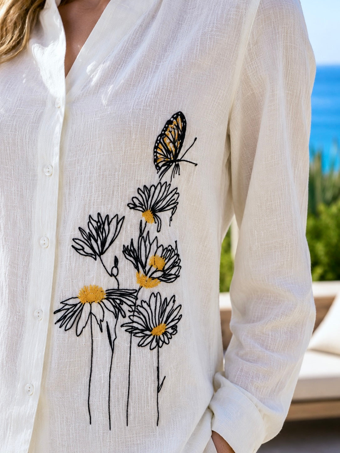 Butterfly Bloom: Embroidered Shirt