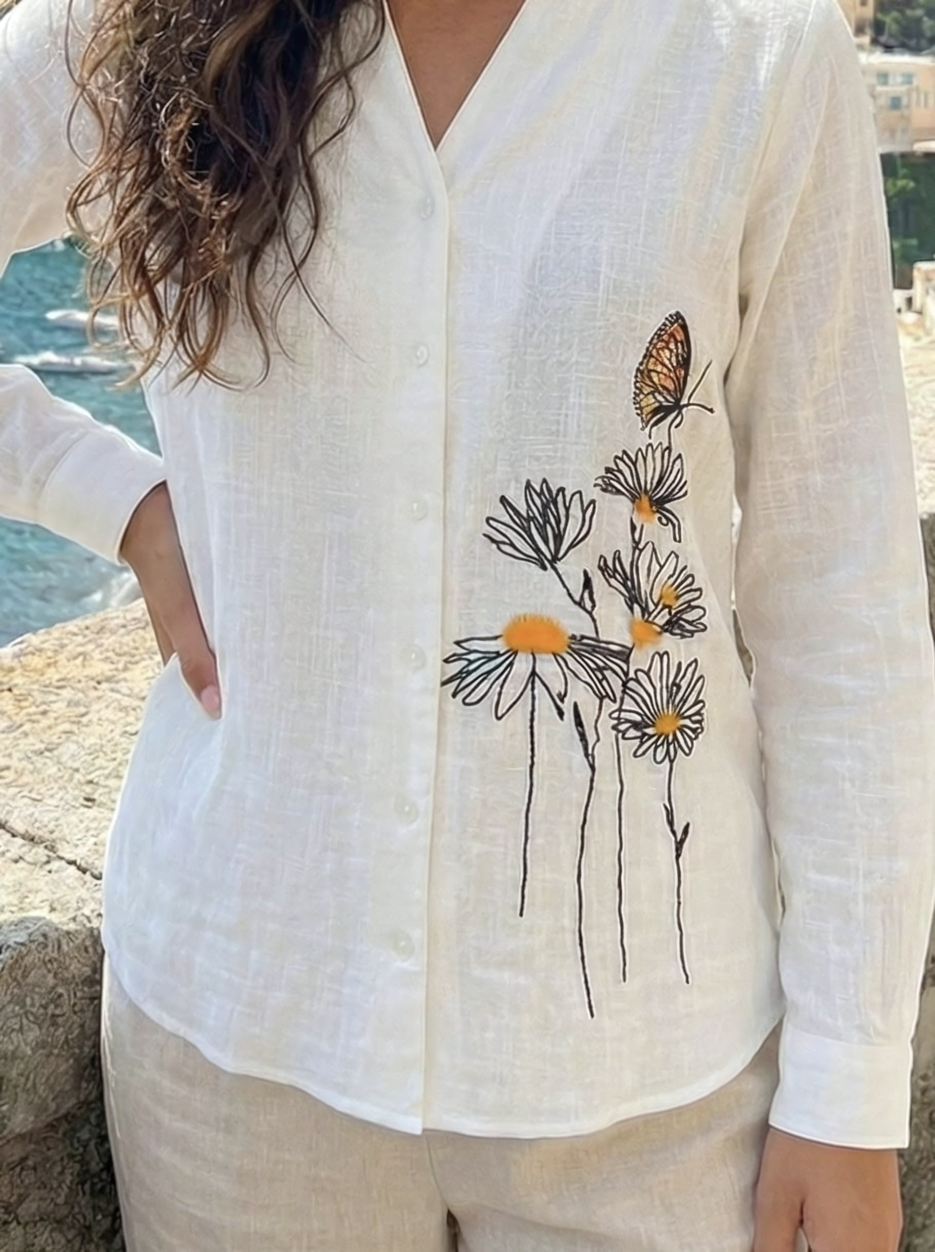 Butterfly Bloom: Embroidered Shirt