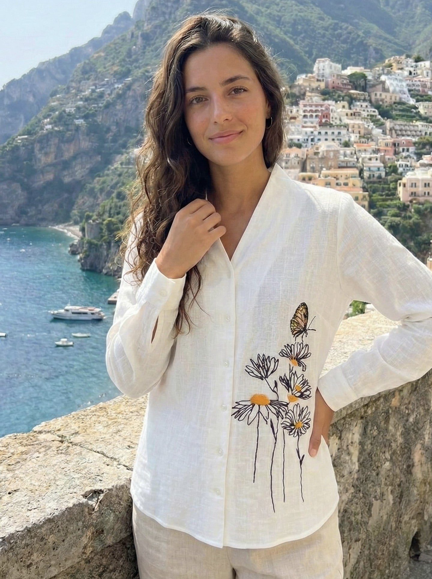 Butterfly Bloom: Embroidered Shirt