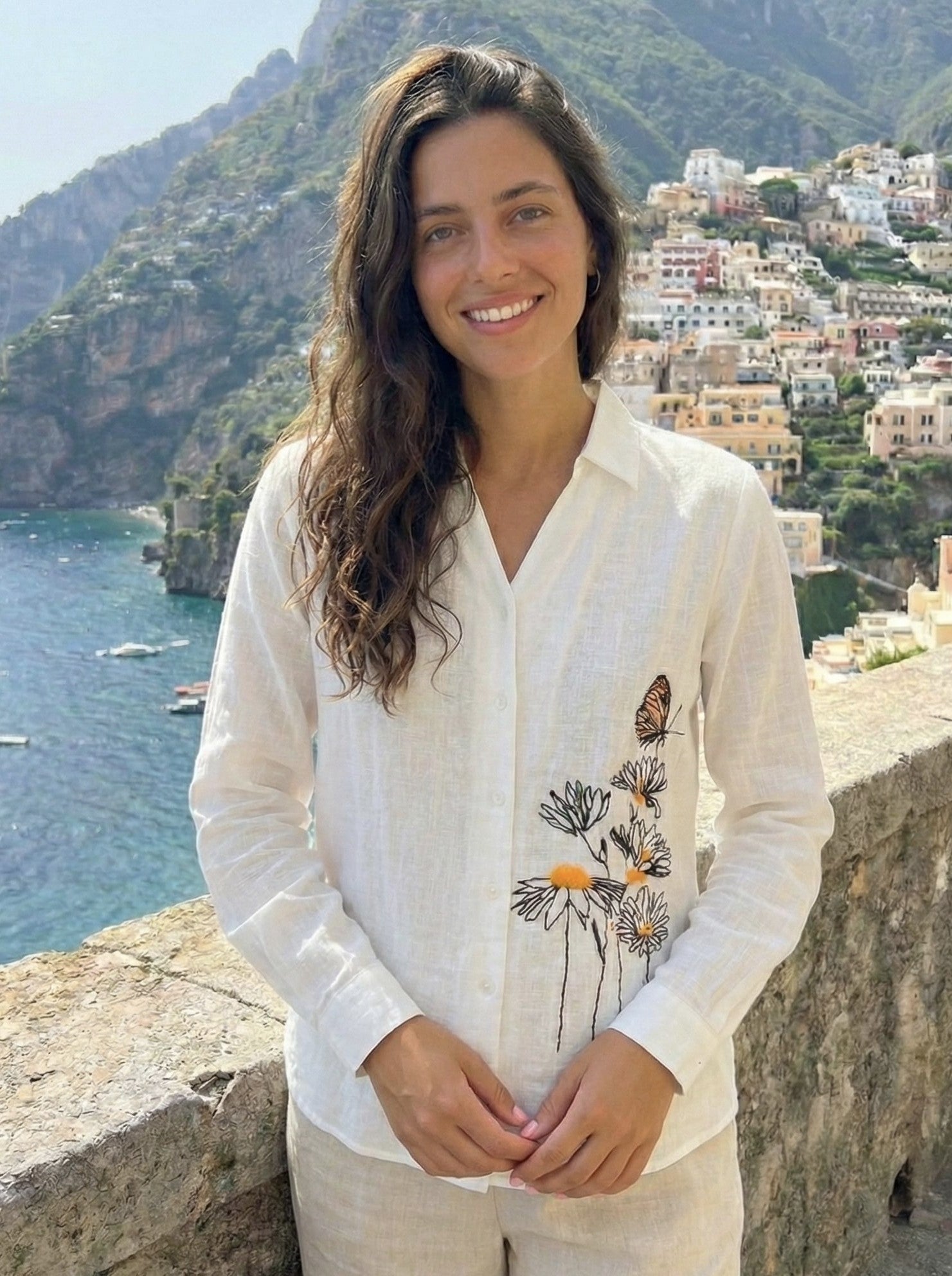 Butterfly Bloom: Embroidered Shirt