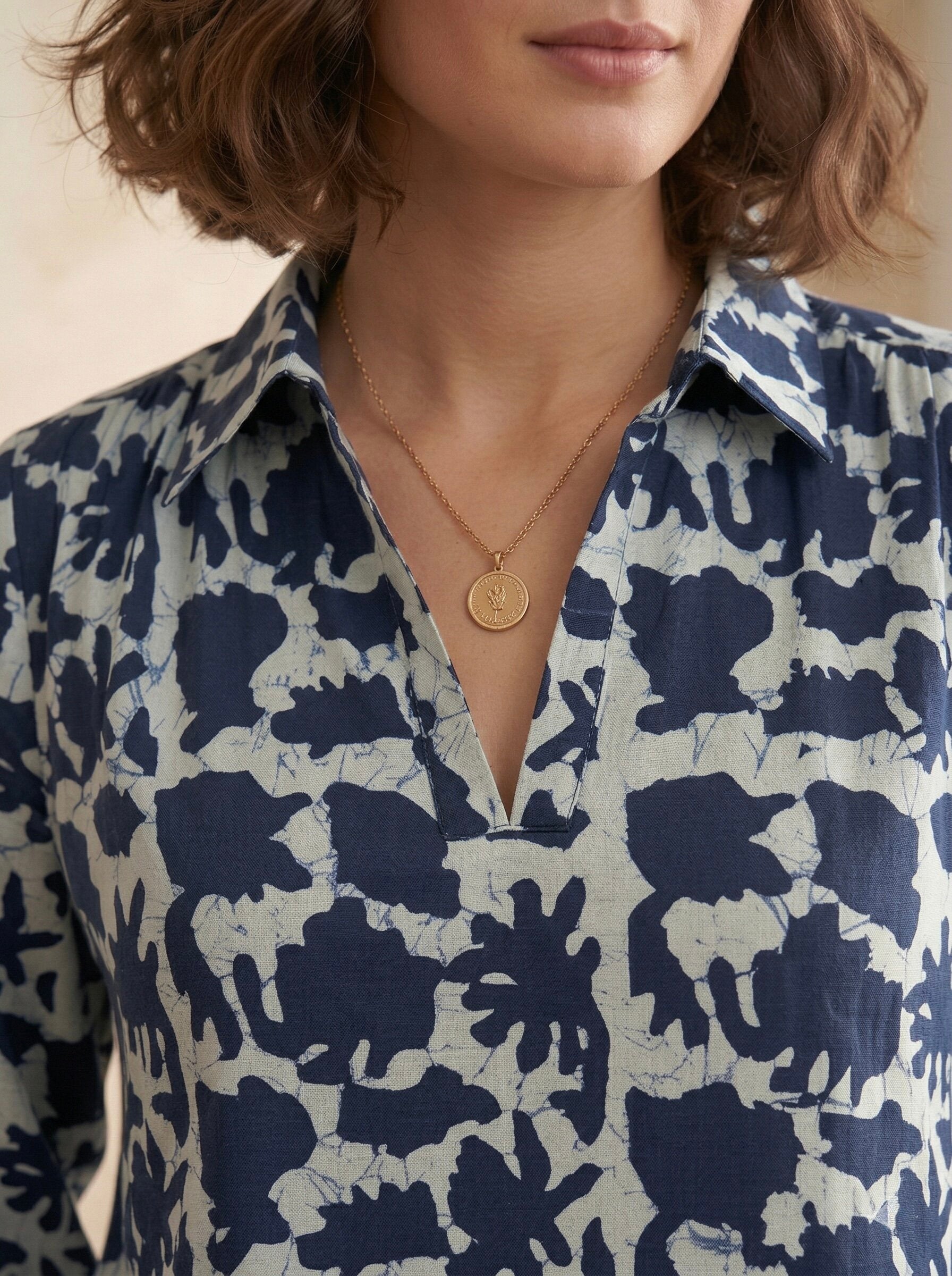 Indigo Glaze: Navy Abstract Floral Cotton Shirt