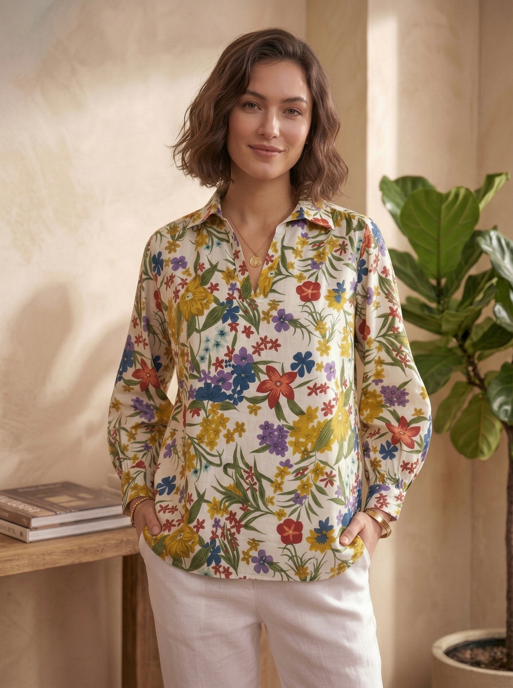Sunbliss Bloom: Multicolor Floral Cotton Shirt