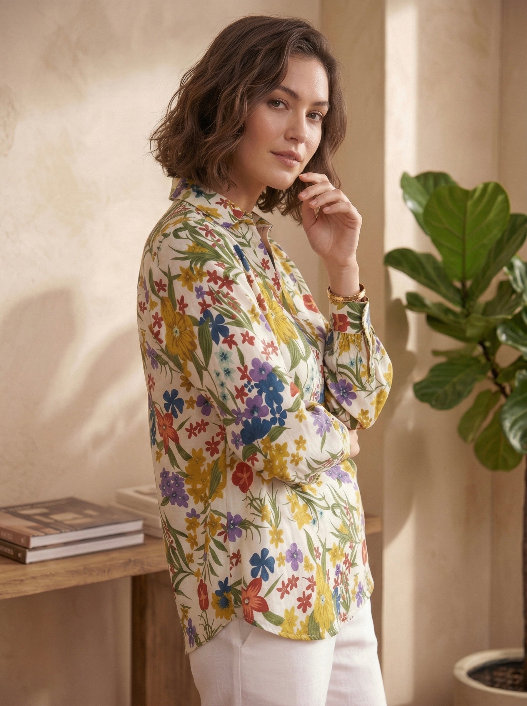 Sunbliss Bloom: Multicolor Floral Cotton Shirt
