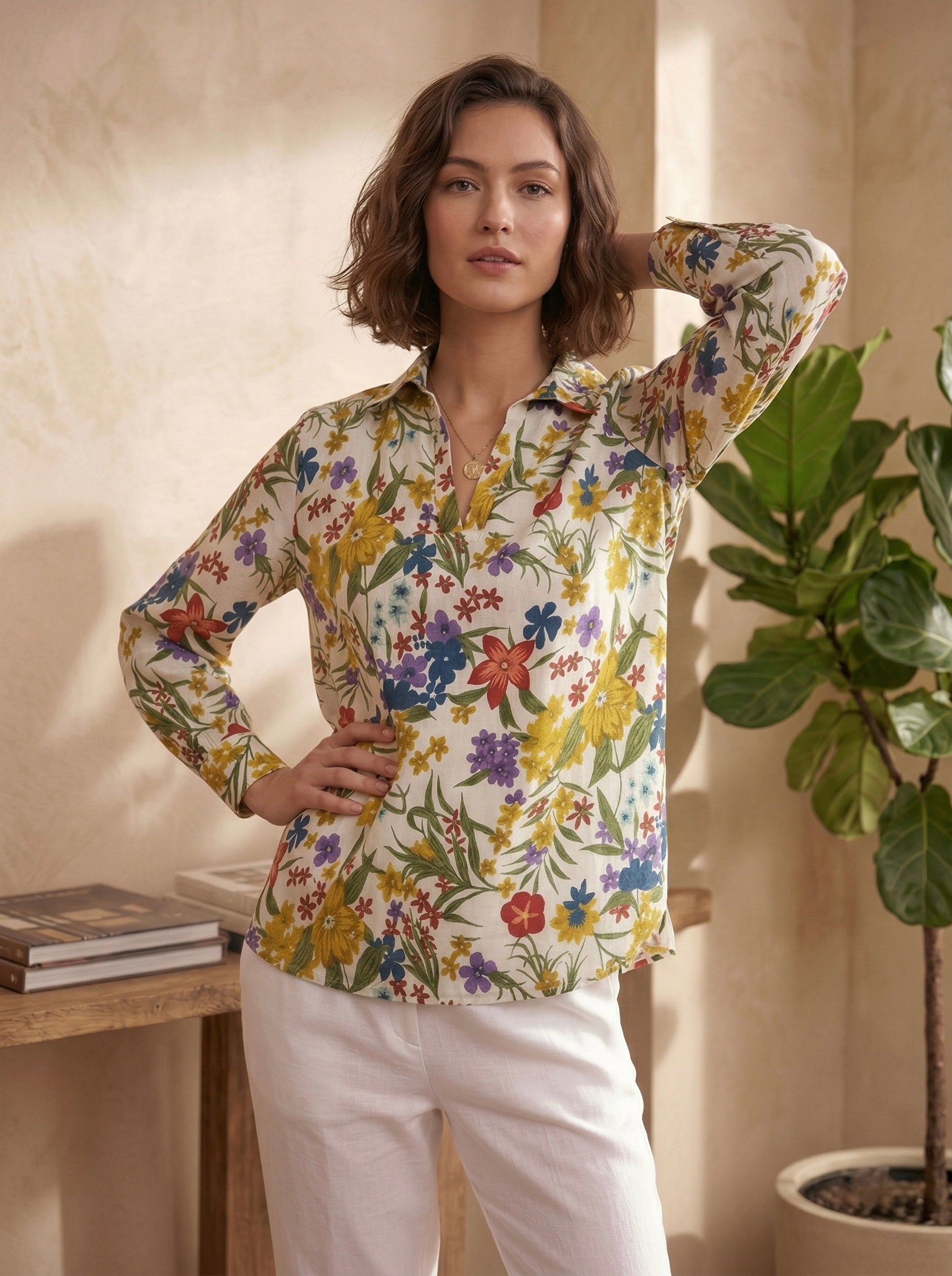 Sunbliss Bloom: Multicolor Floral Cotton Shirt