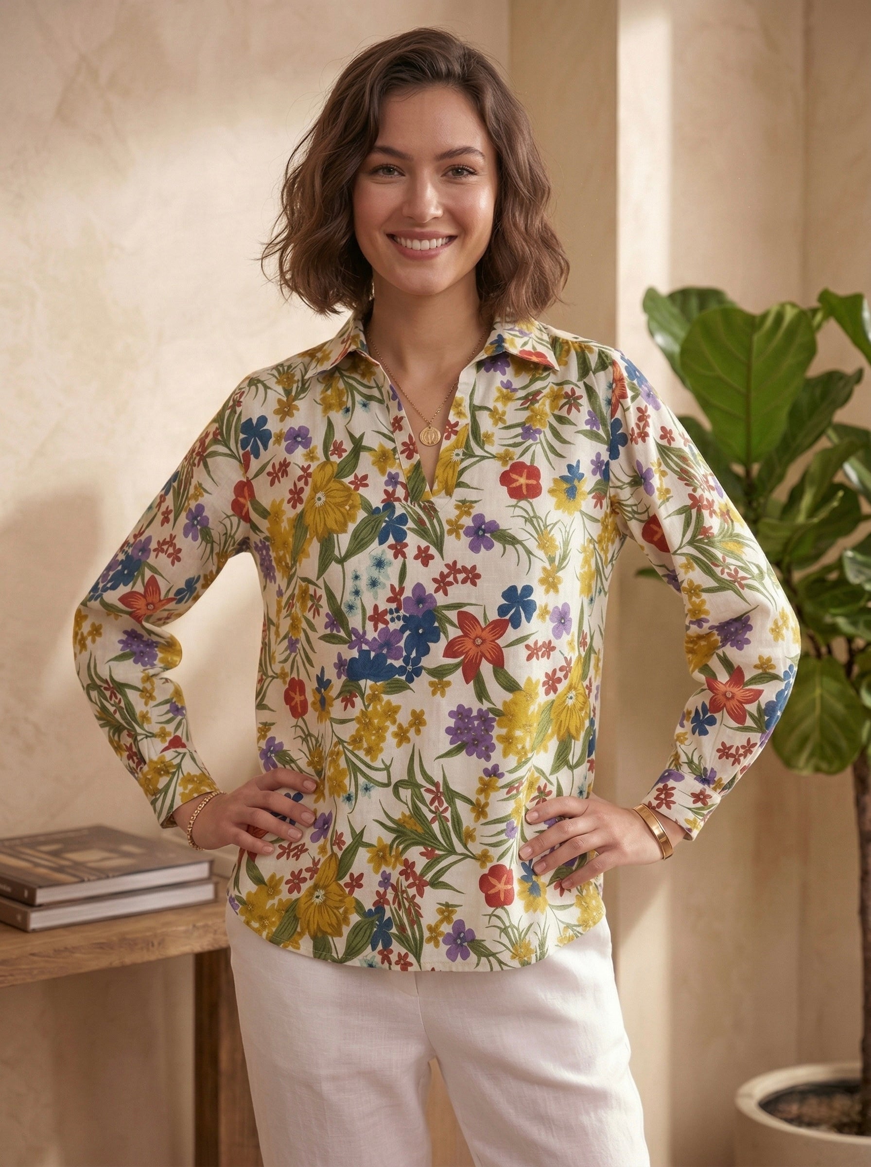 Sunbliss Bloom: Multicolor Floral Cotton Shirt