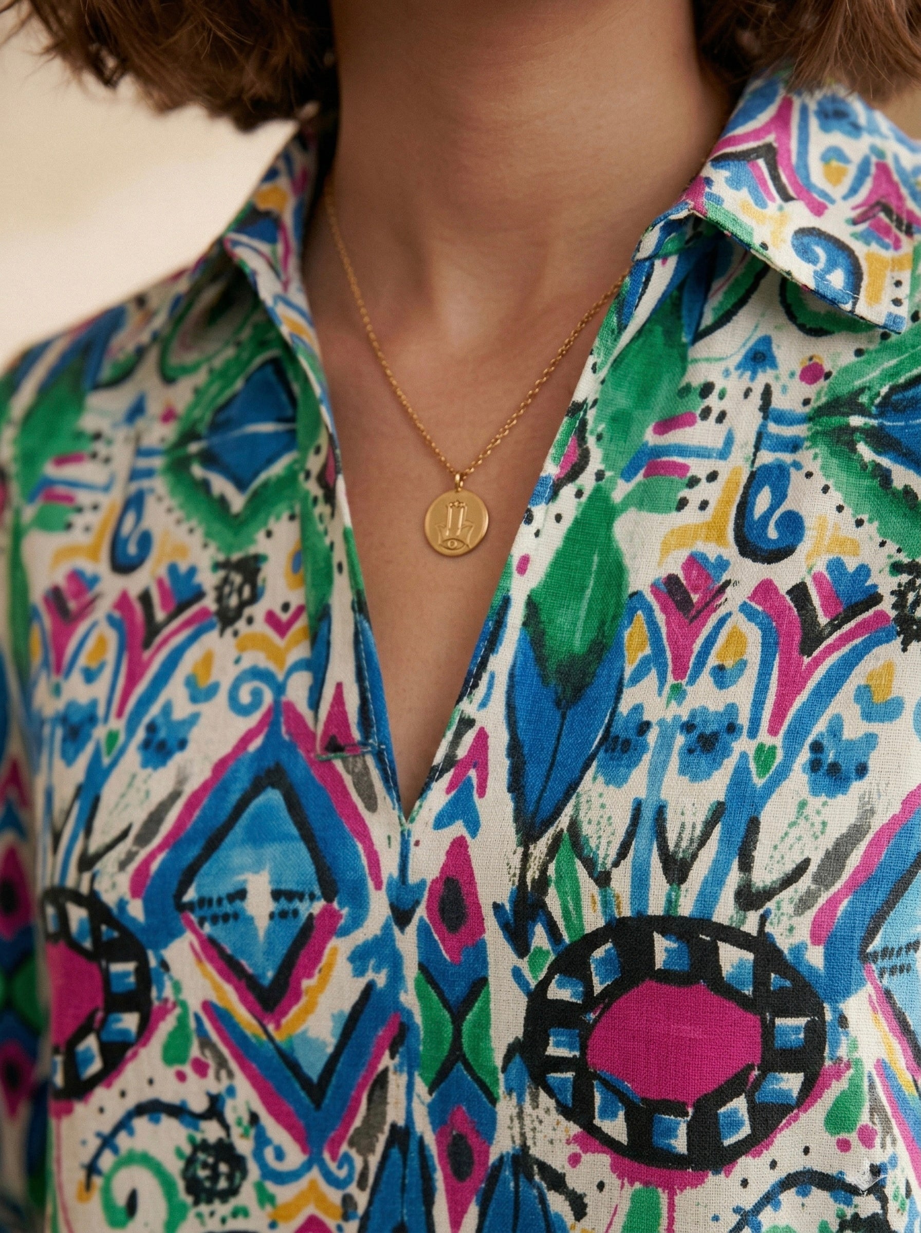 Mystic Mosaic: Vibrant Multicolor Printed Cotton Shirt