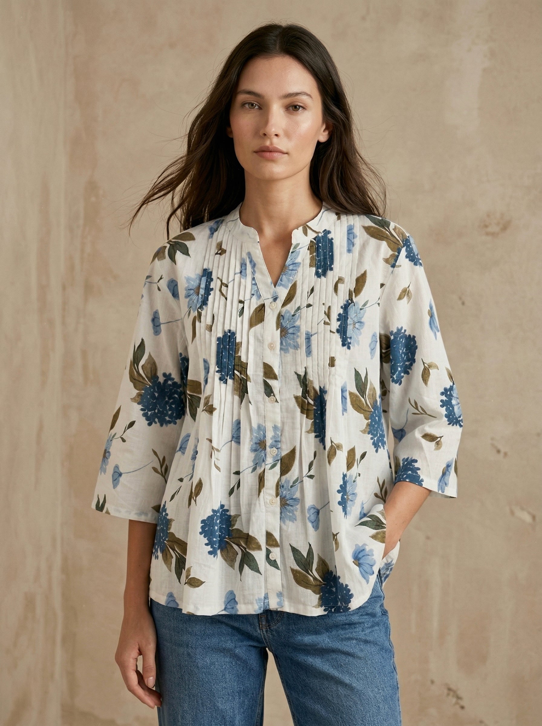 Bluebelle Bloom: Floral Pintuck Shirt