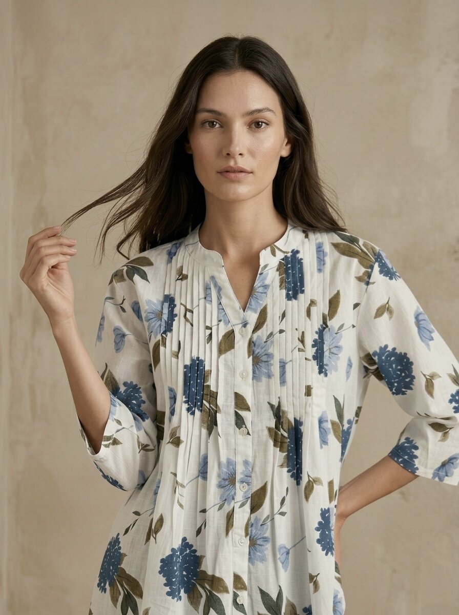 Bluebelle Bloom: Floral Pintuck Shirt