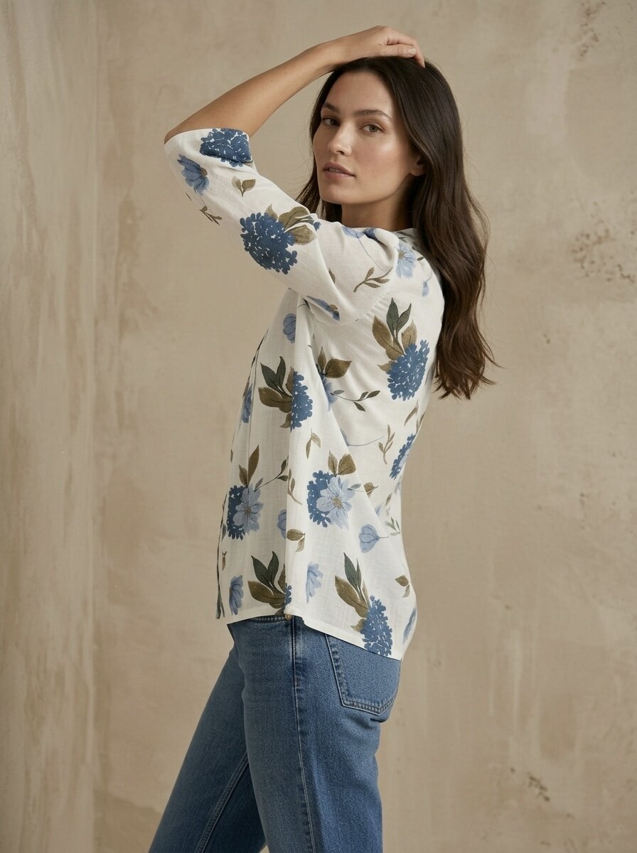 Bluebelle Bloom: Floral Pintuck Shirt