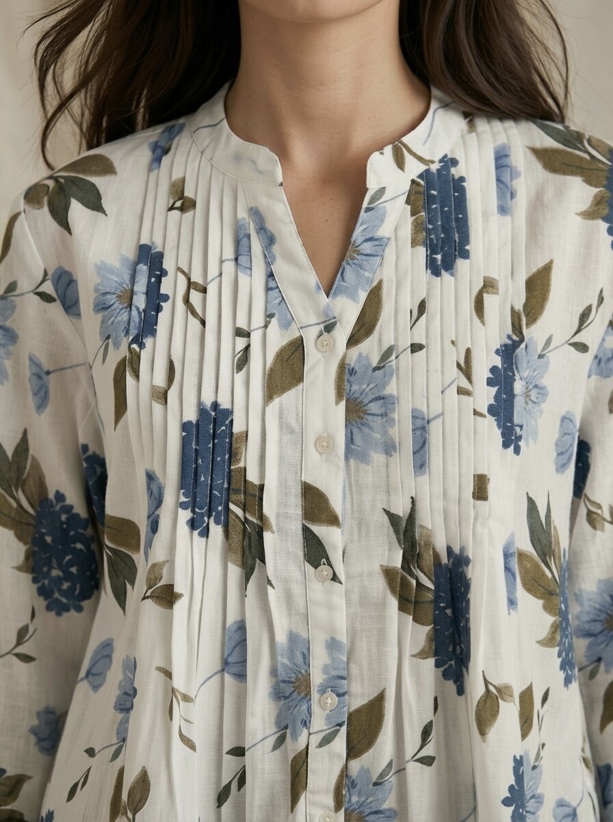 Bluebelle Bloom: Floral Pintuck Shirt