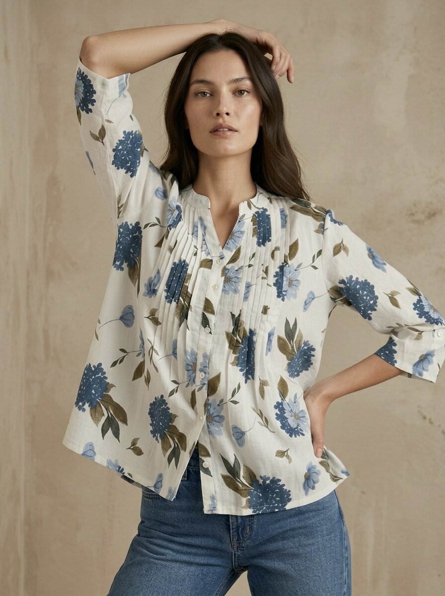 Bluebelle Bloom: Floral Pintuck Shirt
