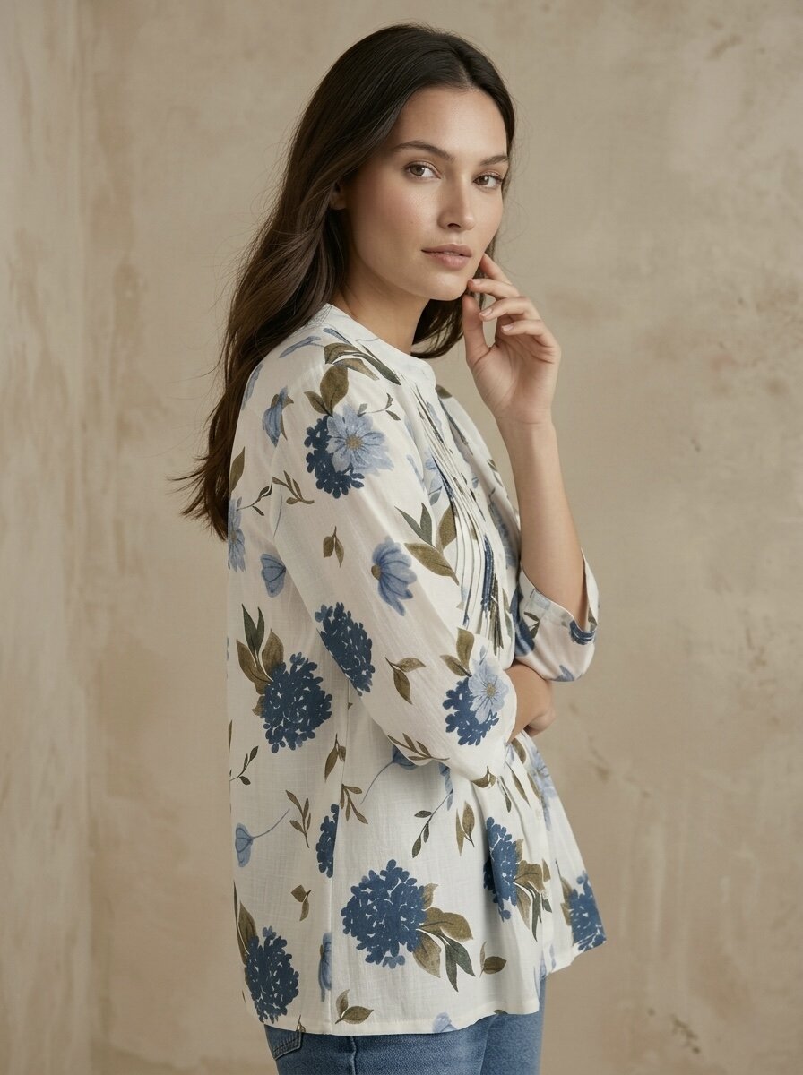 Bluebelle Bloom: Floral Pintuck Shirt