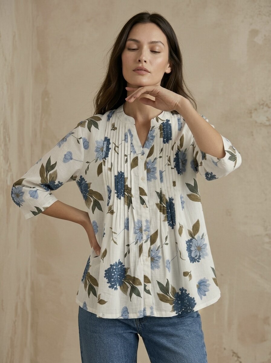 Bluebelle Bloom: Floral Pintuck Shirt
