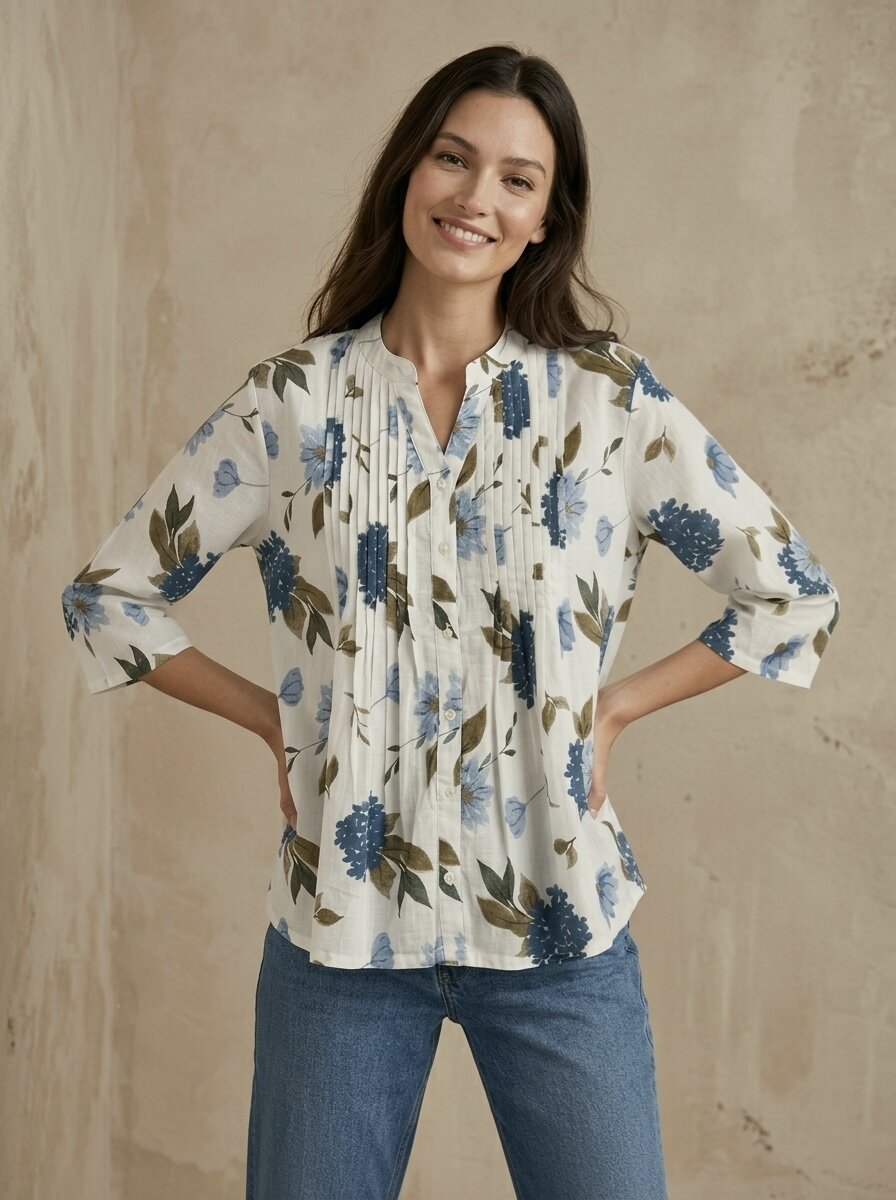Bluebelle Bloom: Floral Pintuck Shirt