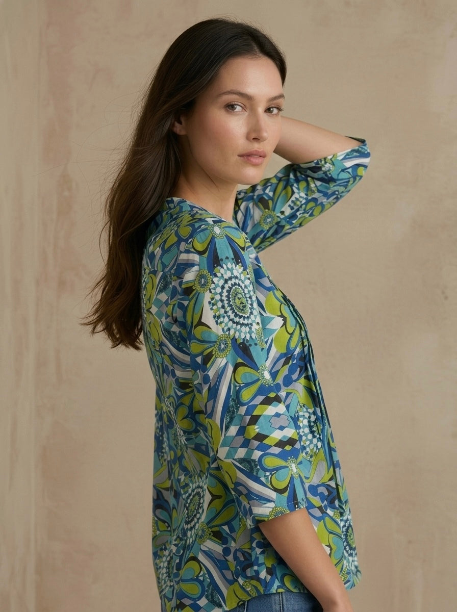 Lagoon Mosaic: Pintuck Printed Shirt