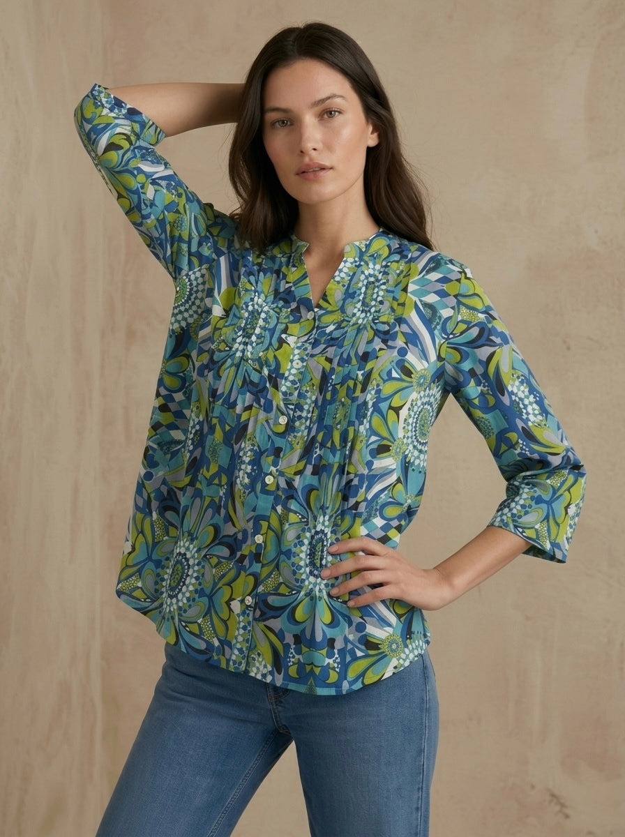 Lagoon Mosaic: Pintuck Printed Shirt