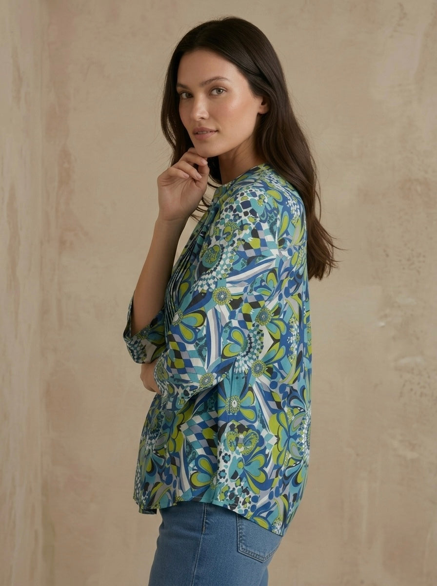 Lagoon Mosaic: Pintuck Printed Shirt