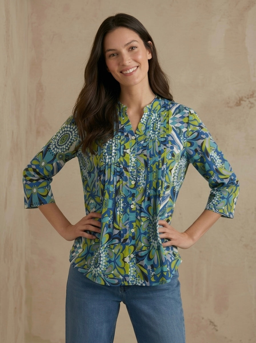 Lagoon Mosaic: Pintuck Printed Shirt
